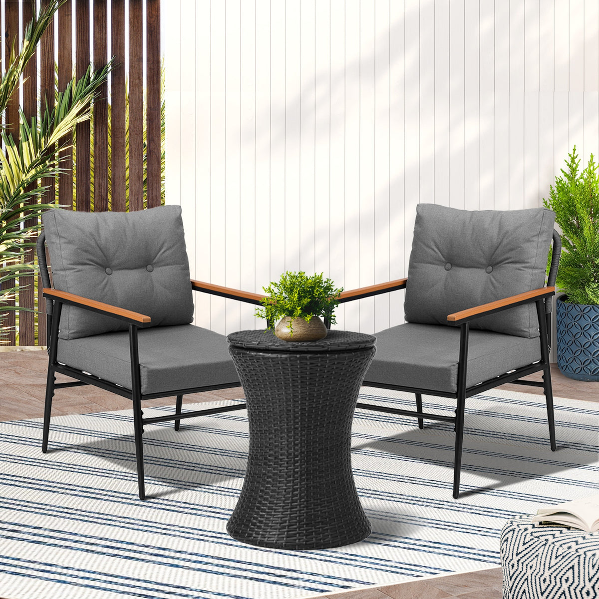 Livsip Outdoor Furniture Lounge Setting Ice Bucket Black Table 2 Seater - Sunyee