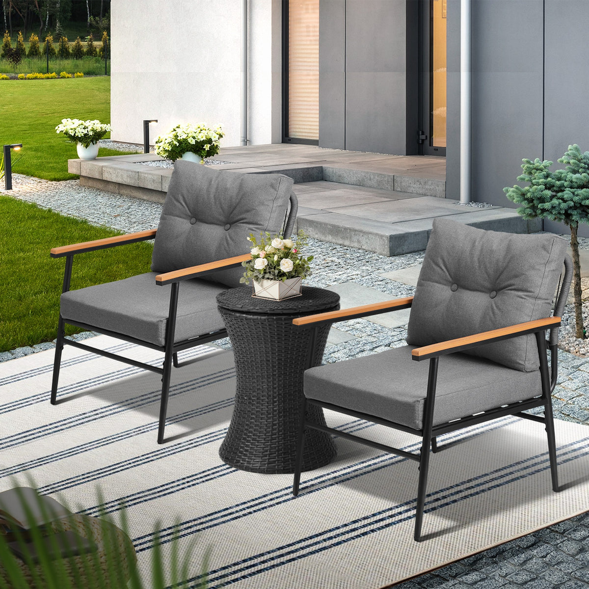 Livsip Outdoor Furniture Lounge Setting Ice Bucket Black Table 2 Seater - Sunyee