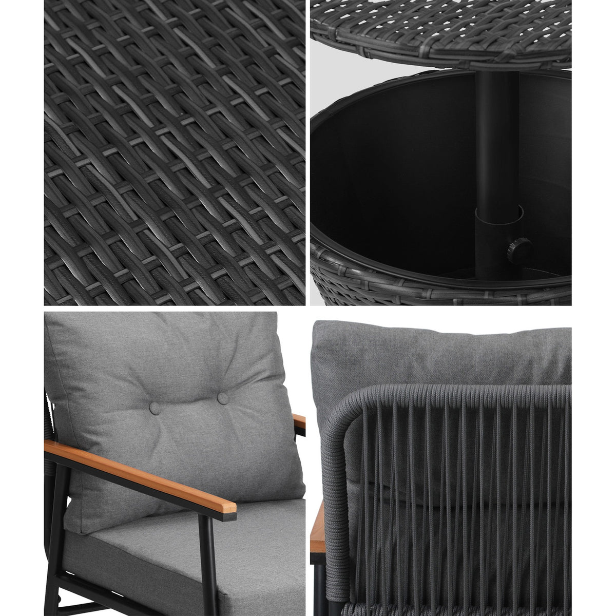 Livsip Outdoor Furniture Lounge Setting Ice Bucket Black Table 2 Seater - Sunyee