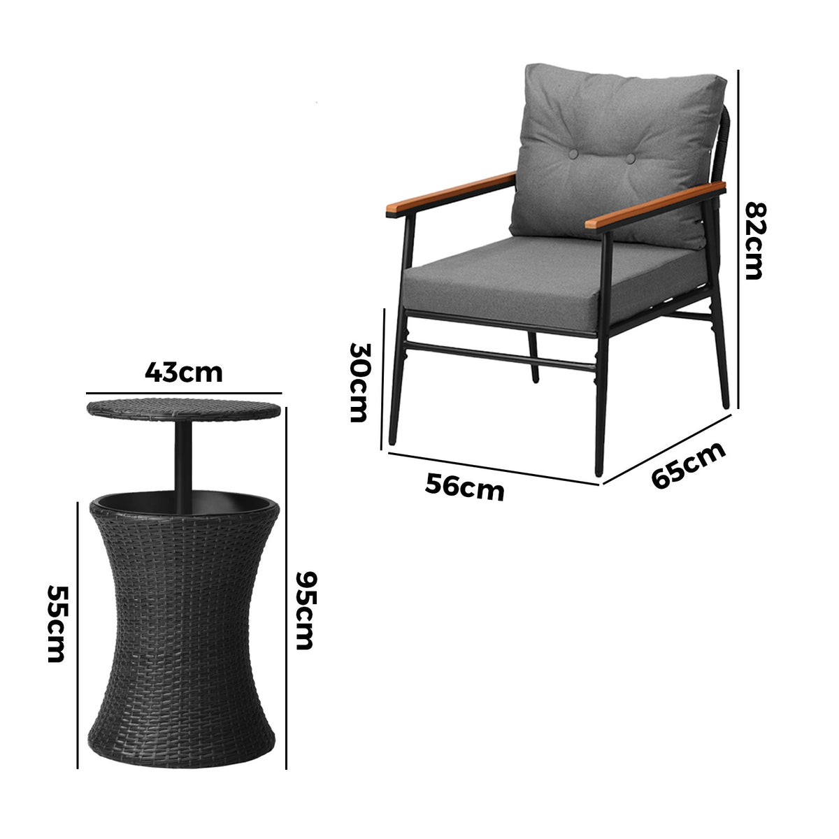 Livsip Outdoor Furniture Lounge Setting Ice Bucket Black Table 2 Seater - Sunyee