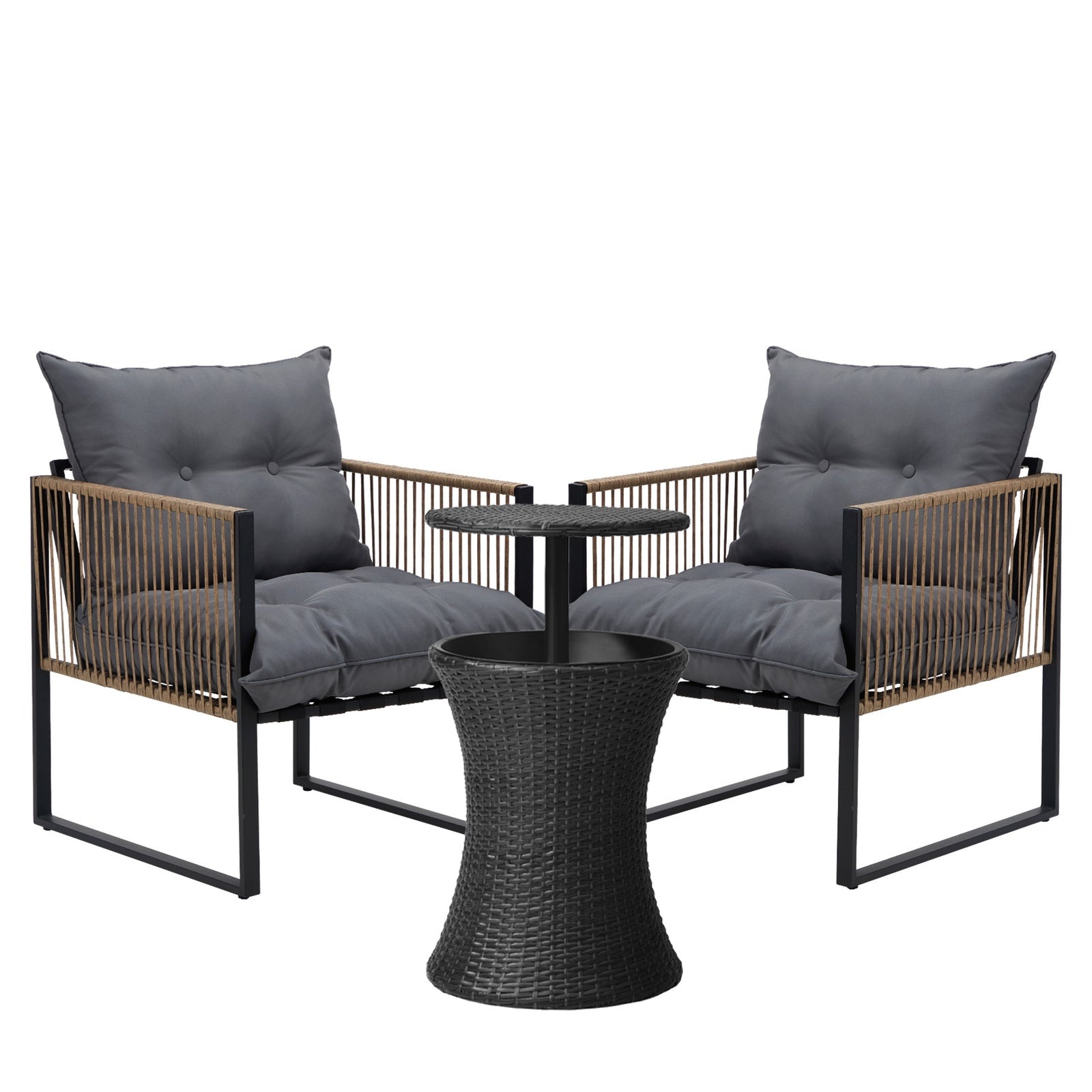 Livsip Outdoor Patio Set Ice Bucket Black Table Rattan Bistro Setting 3pcs - Sunyee