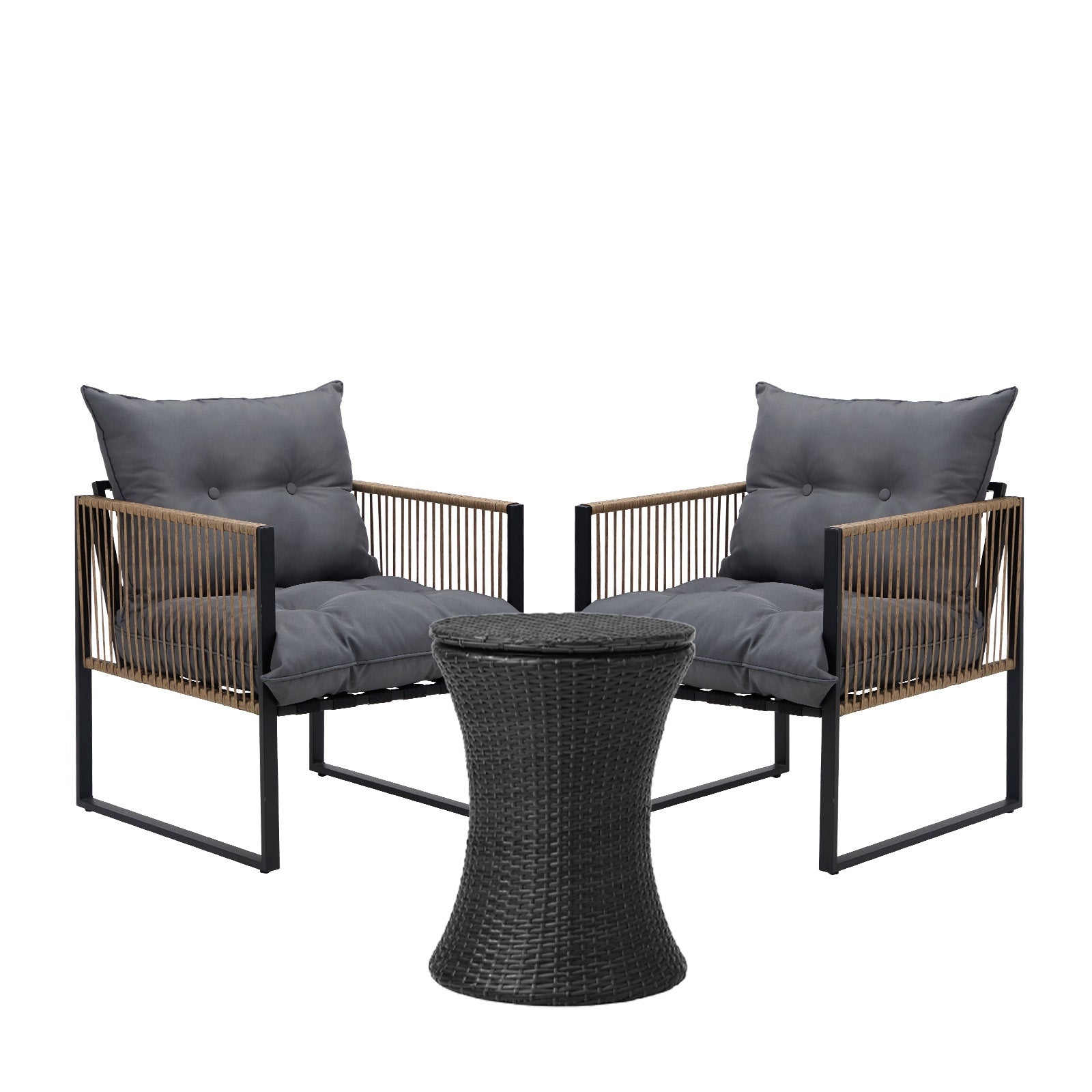 Livsip Outdoor Patio Set Ice Bucket Black Table Rattan Bistro Setting 3pcs - Sunyee