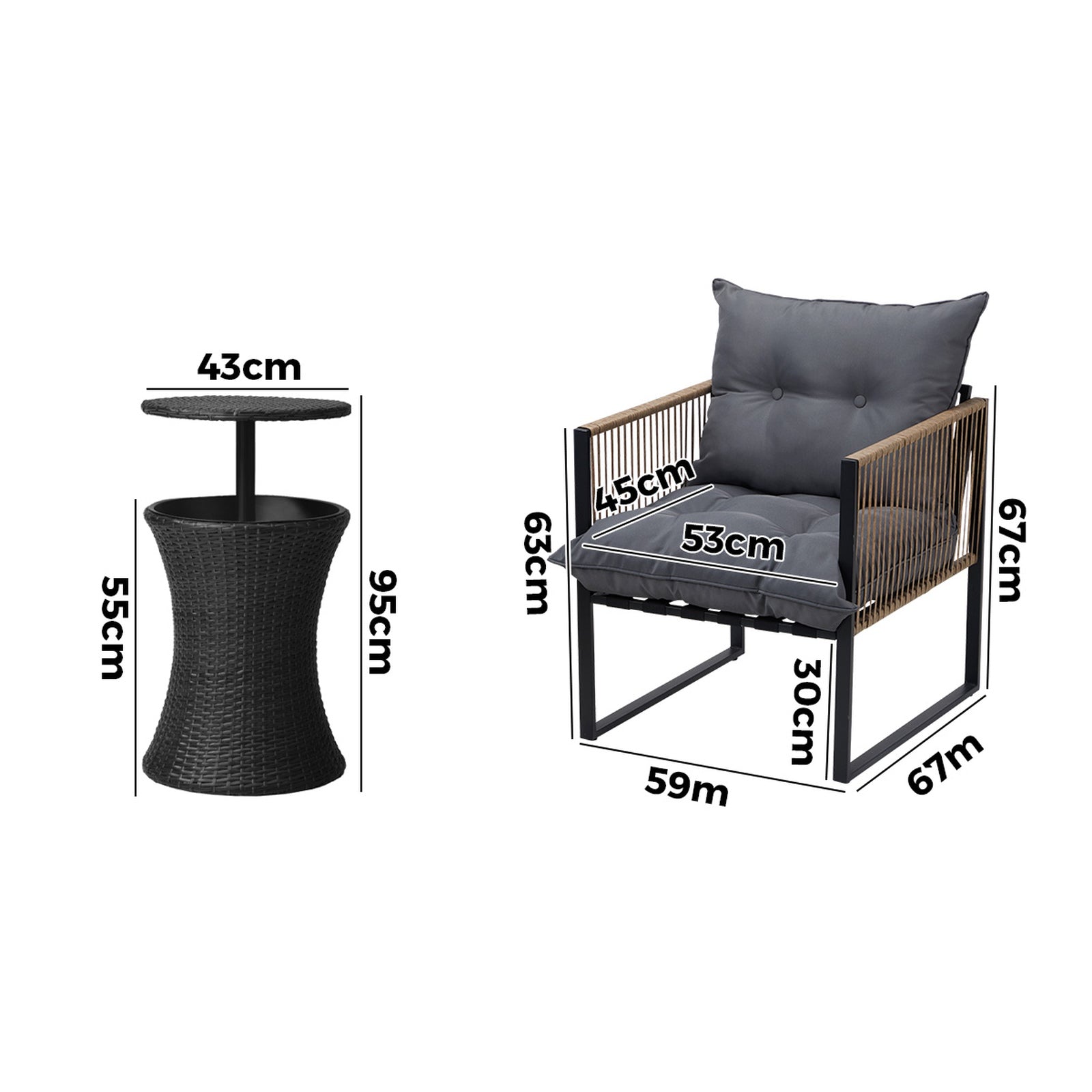 Livsip Outdoor Patio Set Ice Bucket Black Table Rattan Bistro Setting 3pcs - Sunyee