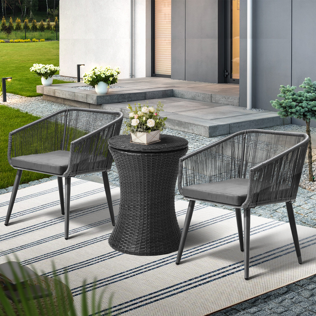 Livsip 3PCS Outdoor Furniture Lounge Setting Ice Bucket Black Adjustable Table - Sunyee
