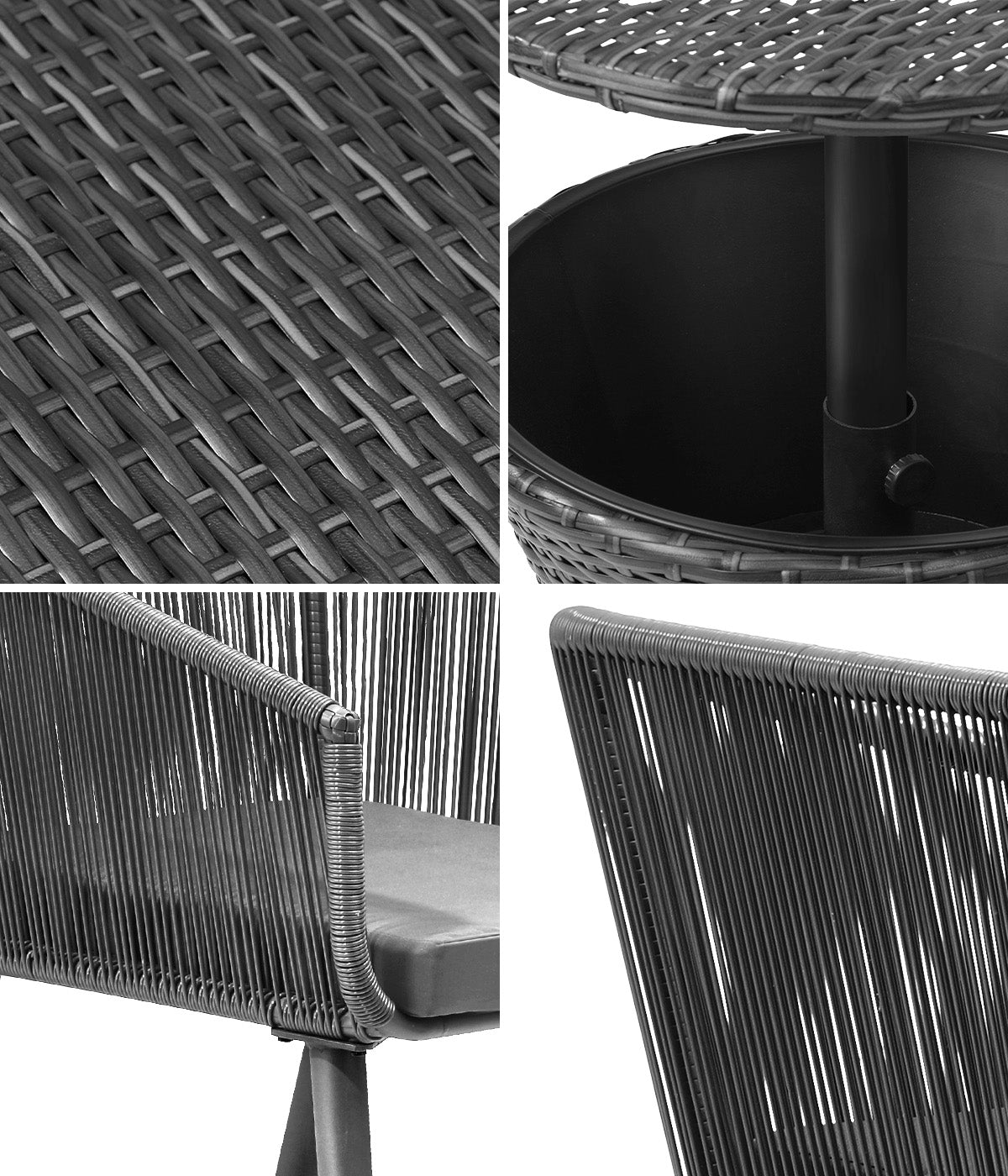Livsip 3PCS Outdoor Furniture Lounge Setting Ice Bucket Black Adjustable Table - Sunyee