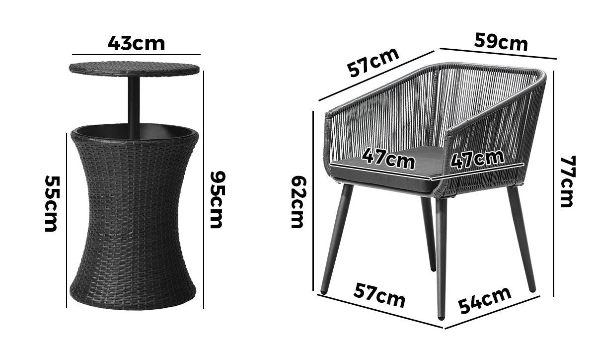 Livsip 3PCS Outdoor Furniture Lounge Setting Ice Bucket Black Adjustable Table - Sunyee