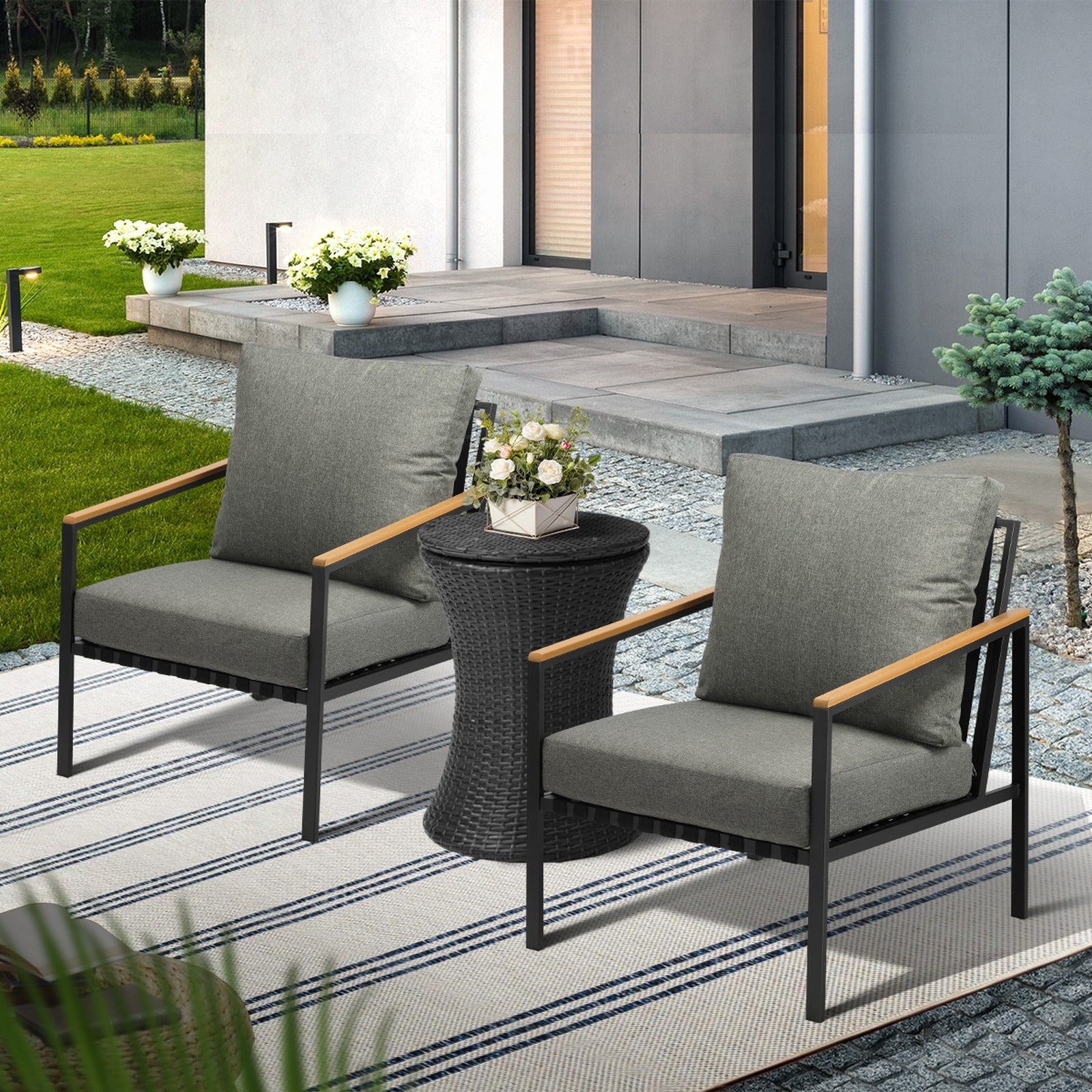 Livsip Outdoor Patio Set Ice Bucket Black Adjustable Table Sofa Setting 3pcs - Sunyee