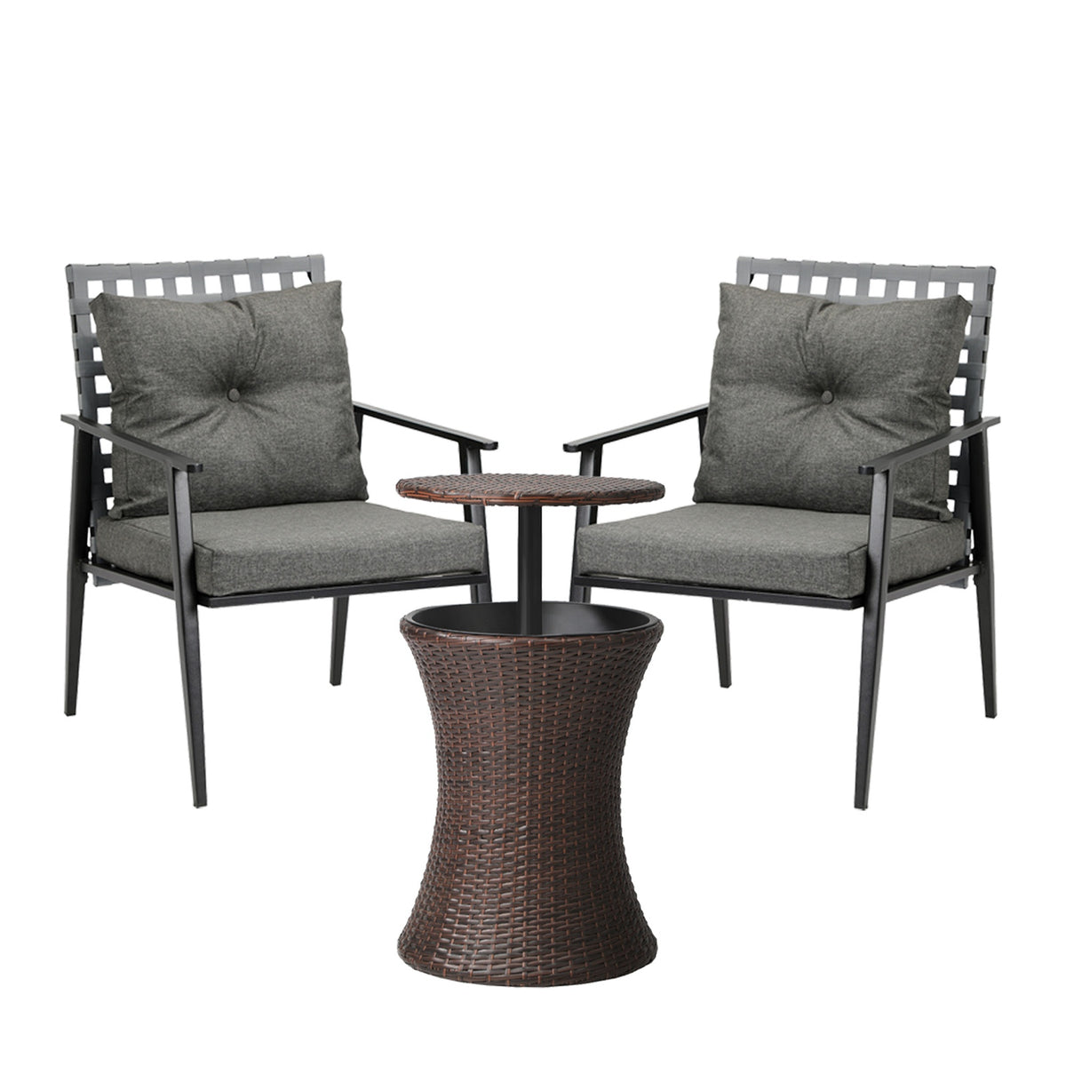 Livsip Outdoor Furniture Setting Ice Bucket Brown Table 2 Seater Bistro Set - Sunyee