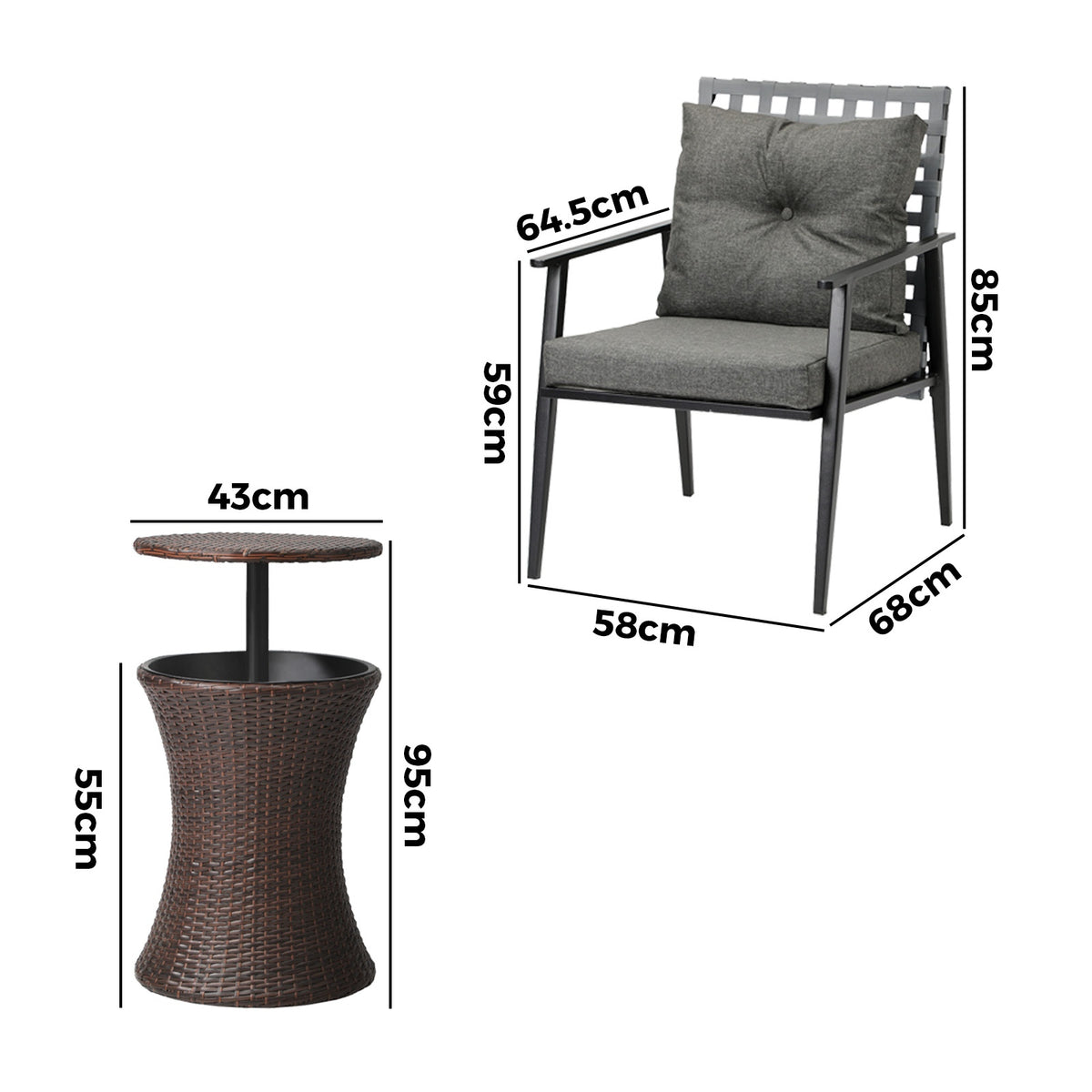 Livsip Outdoor Furniture Setting Ice Bucket Brown Table 2 Seater Bistro Set - Sunyee