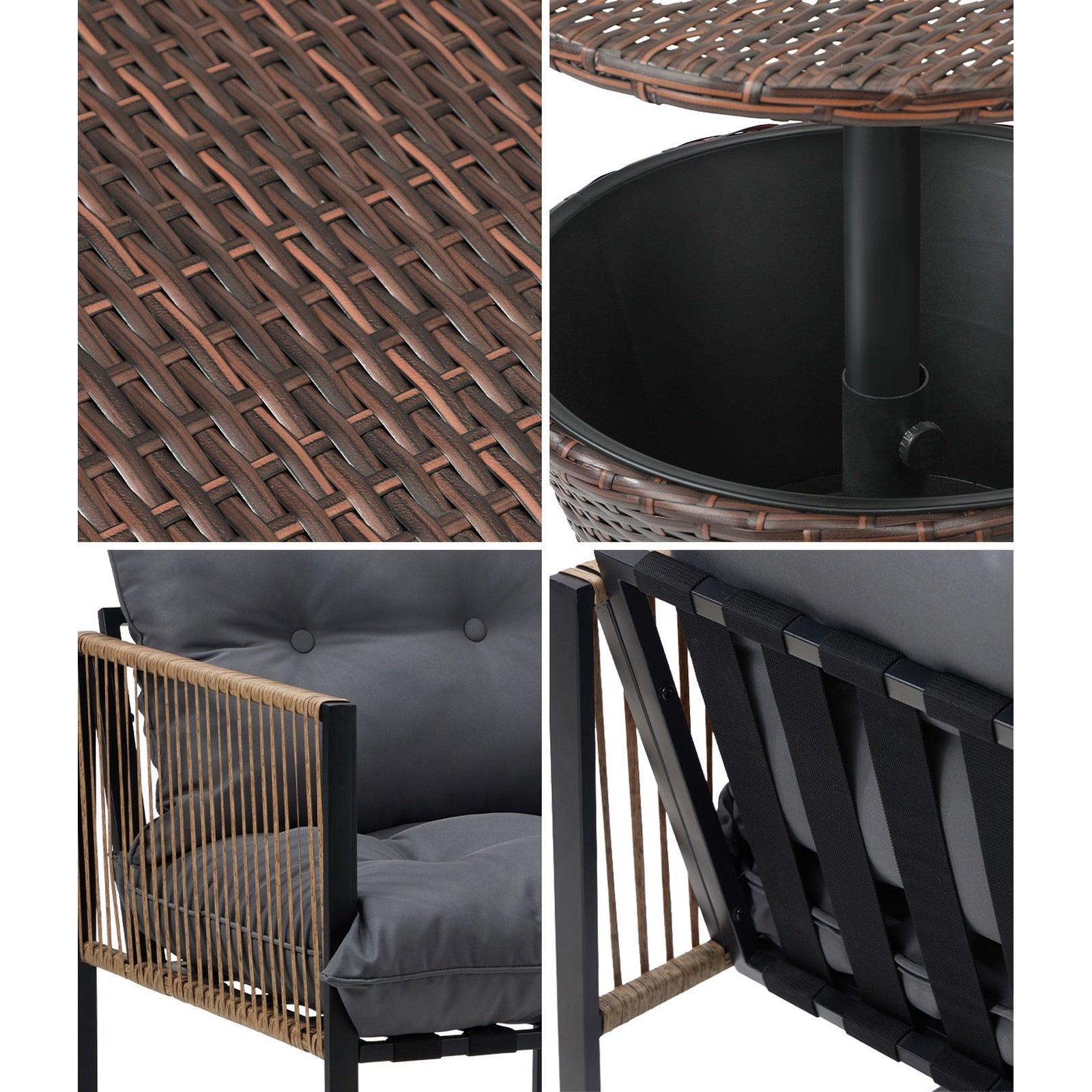 Livsip Outdoor Patio Set Ice Bucket Brown Table Rattan Bistro Setting 3pcs - Sunyee