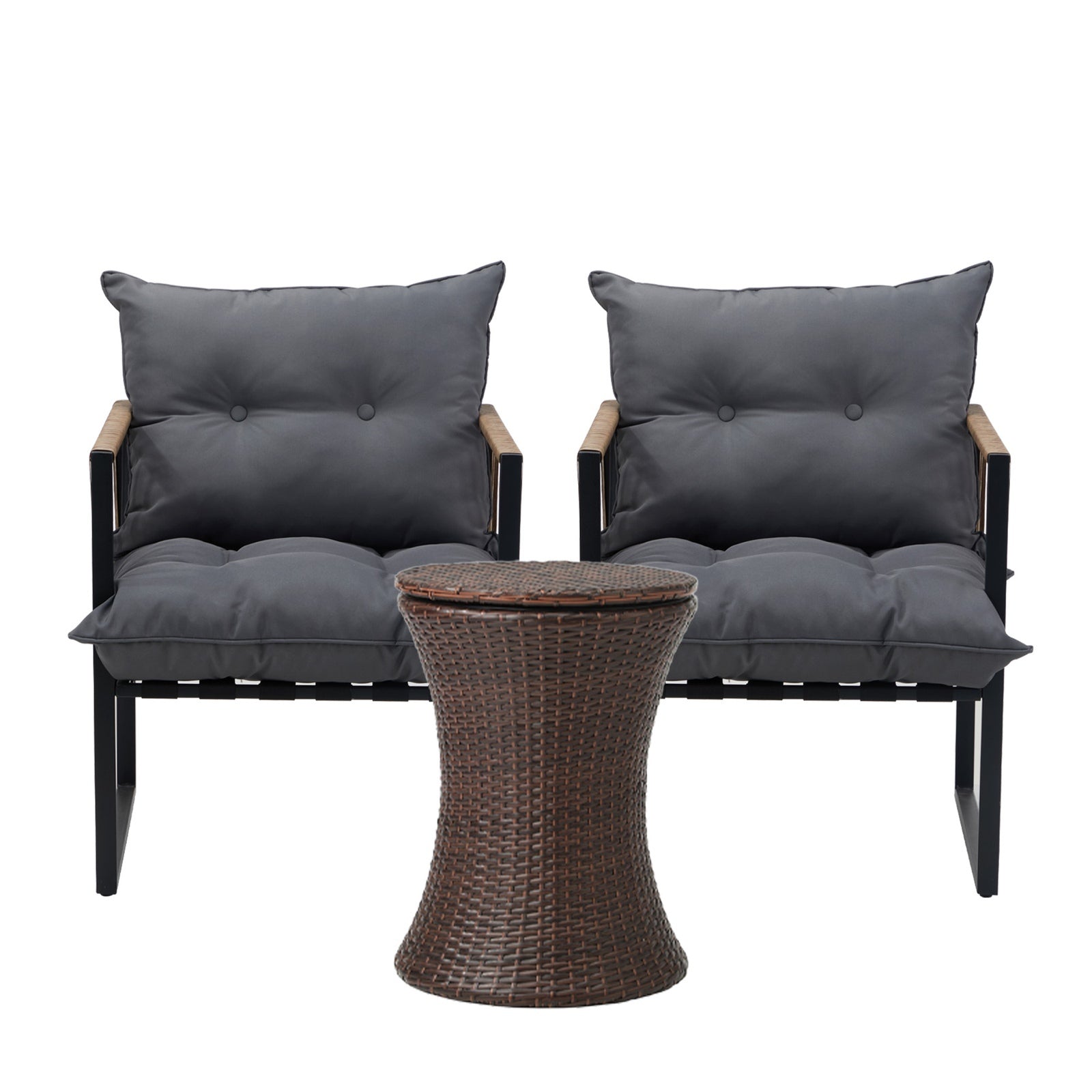 Livsip Outdoor Patio Set Ice Bucket Brown Table Rattan Bistro Setting 3pcs - Sunyee