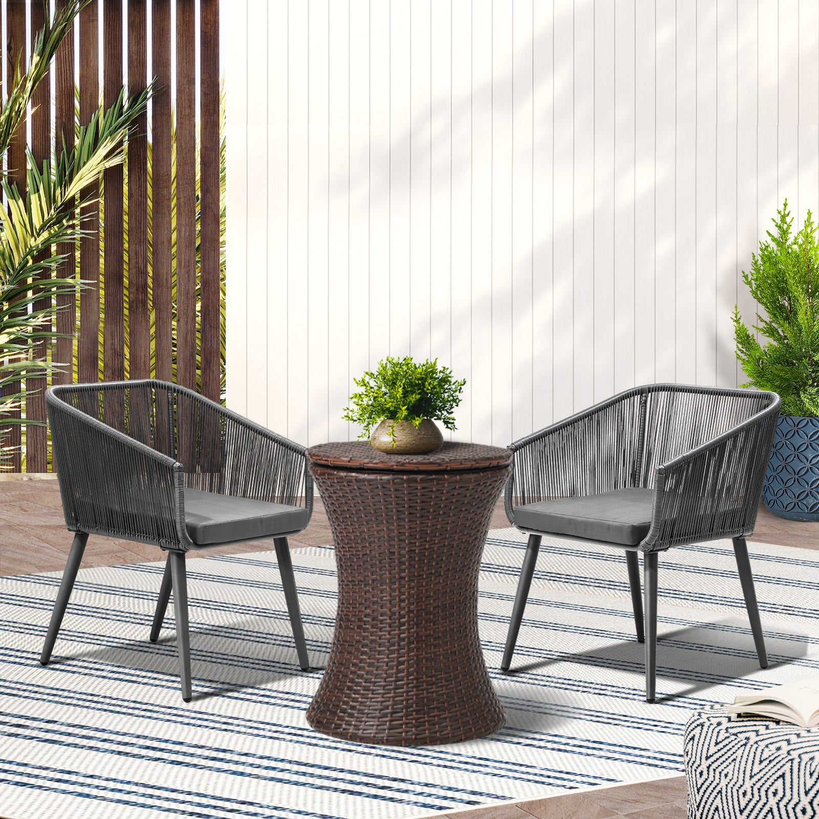 Livsip 3PCS Outdoor Furniture Lounge Setting Ice Bucket Brown Adjustable Table - Sunyee