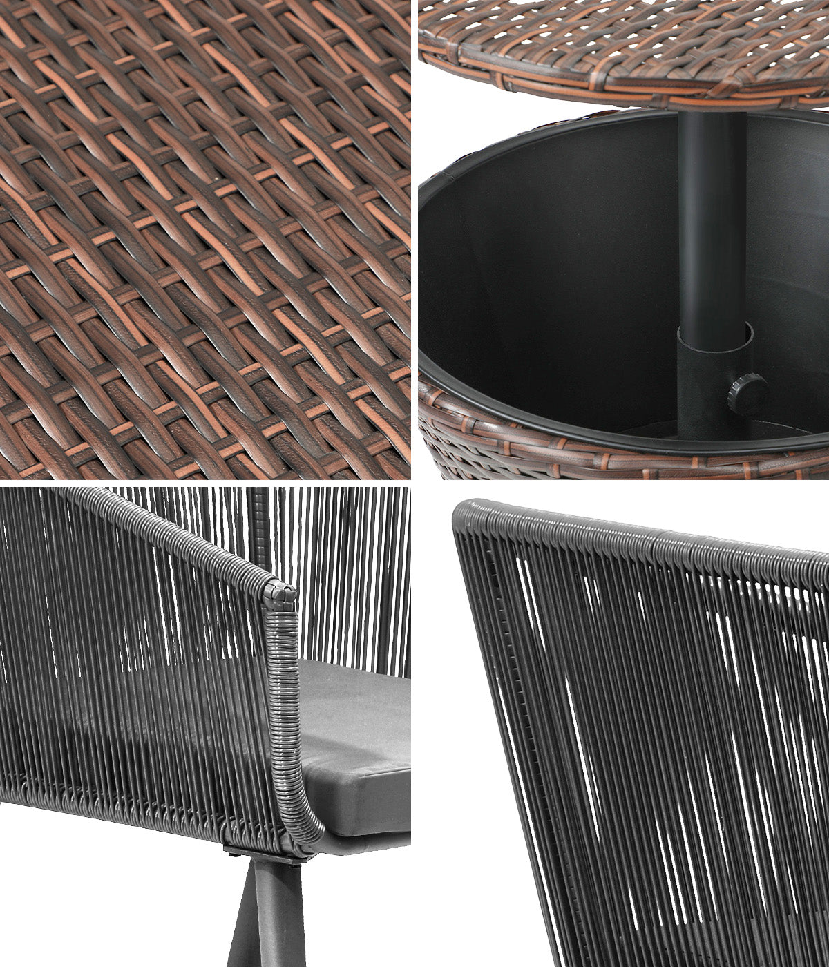 Livsip 3PCS Outdoor Furniture Lounge Setting Ice Bucket Brown Adjustable Table - Sunyee