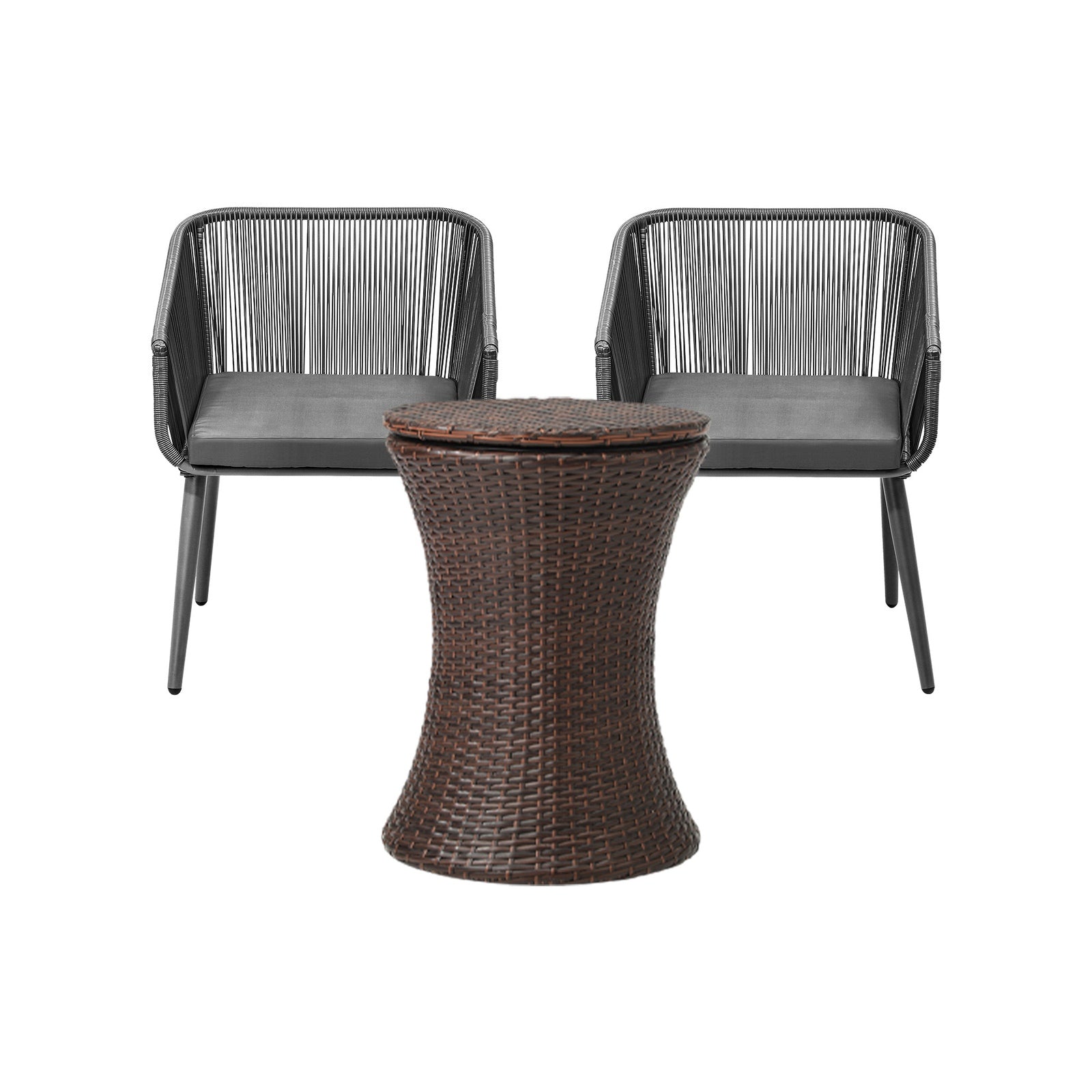 Livsip 3PCS Outdoor Furniture Lounge Setting Ice Bucket Brown Adjustable Table - Sunyee