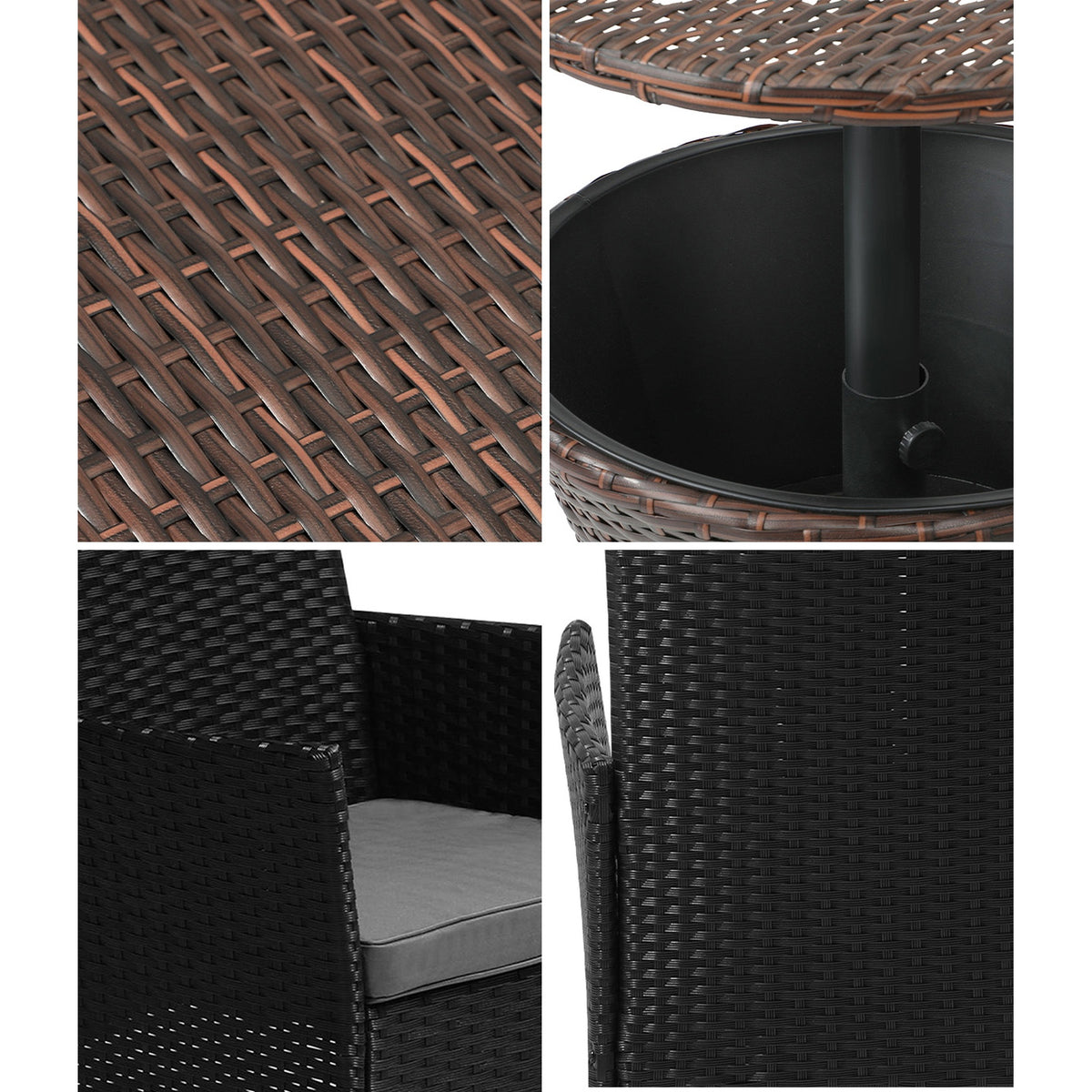 Livsip Outdoor Patio Set Ice Bucket Table Brown Bistro Setting 3pcs - Sunyee