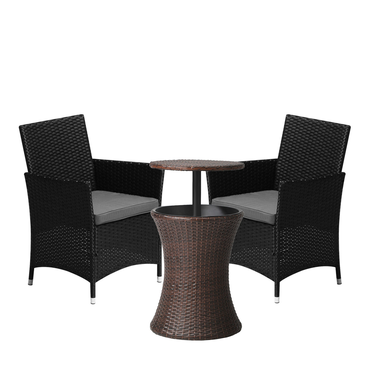 Livsip Outdoor Patio Set Ice Bucket Table Brown Bistro Setting 3pcs - Sunyee