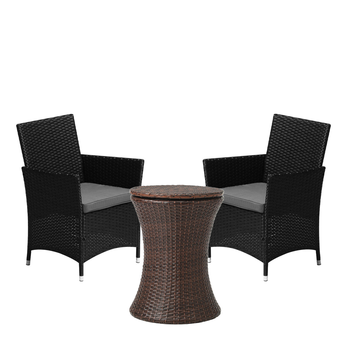 Livsip Outdoor Patio Set Ice Bucket Table Brown Bistro Setting 3pcs - Sunyee
