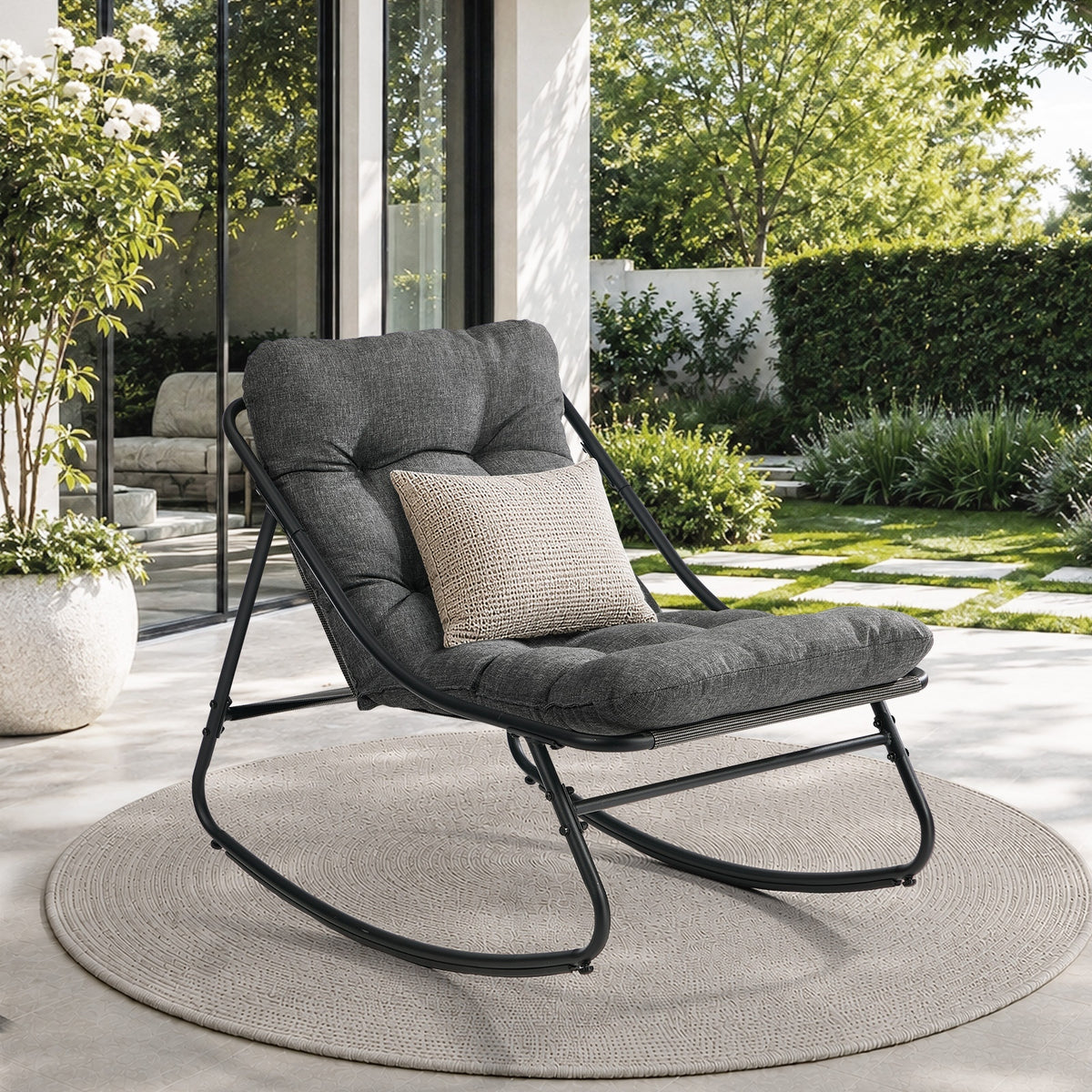 Livsip Outdoor Rocking Chair Garden Lounge Textilene Patio Furniture Grey