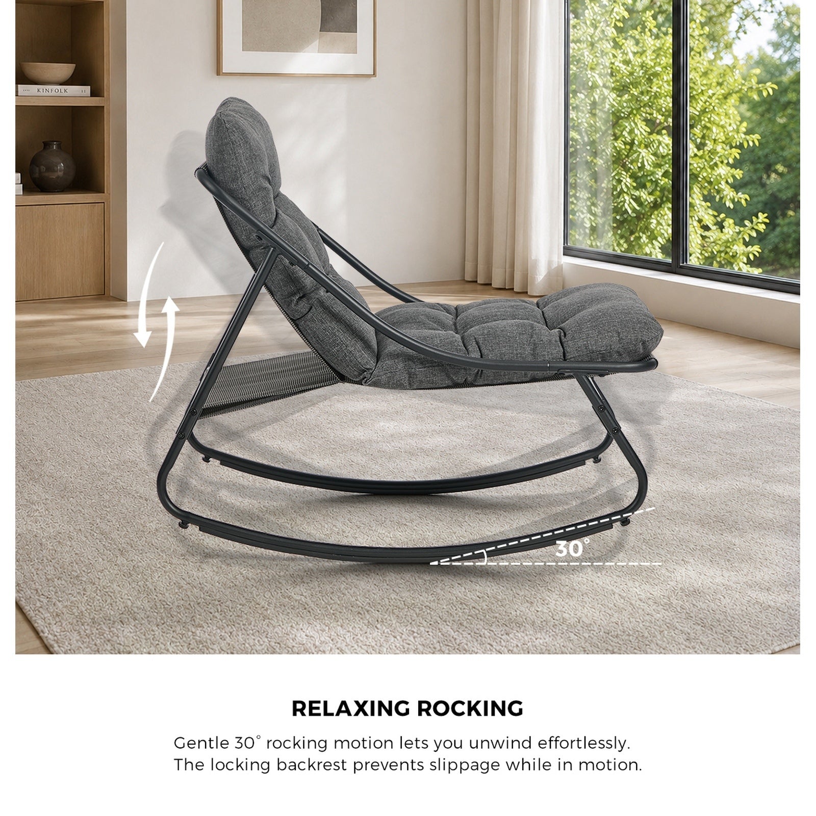 Livsip Outdoor Rocking Chair Garden Lounge Textilene Patio Furniture Grey