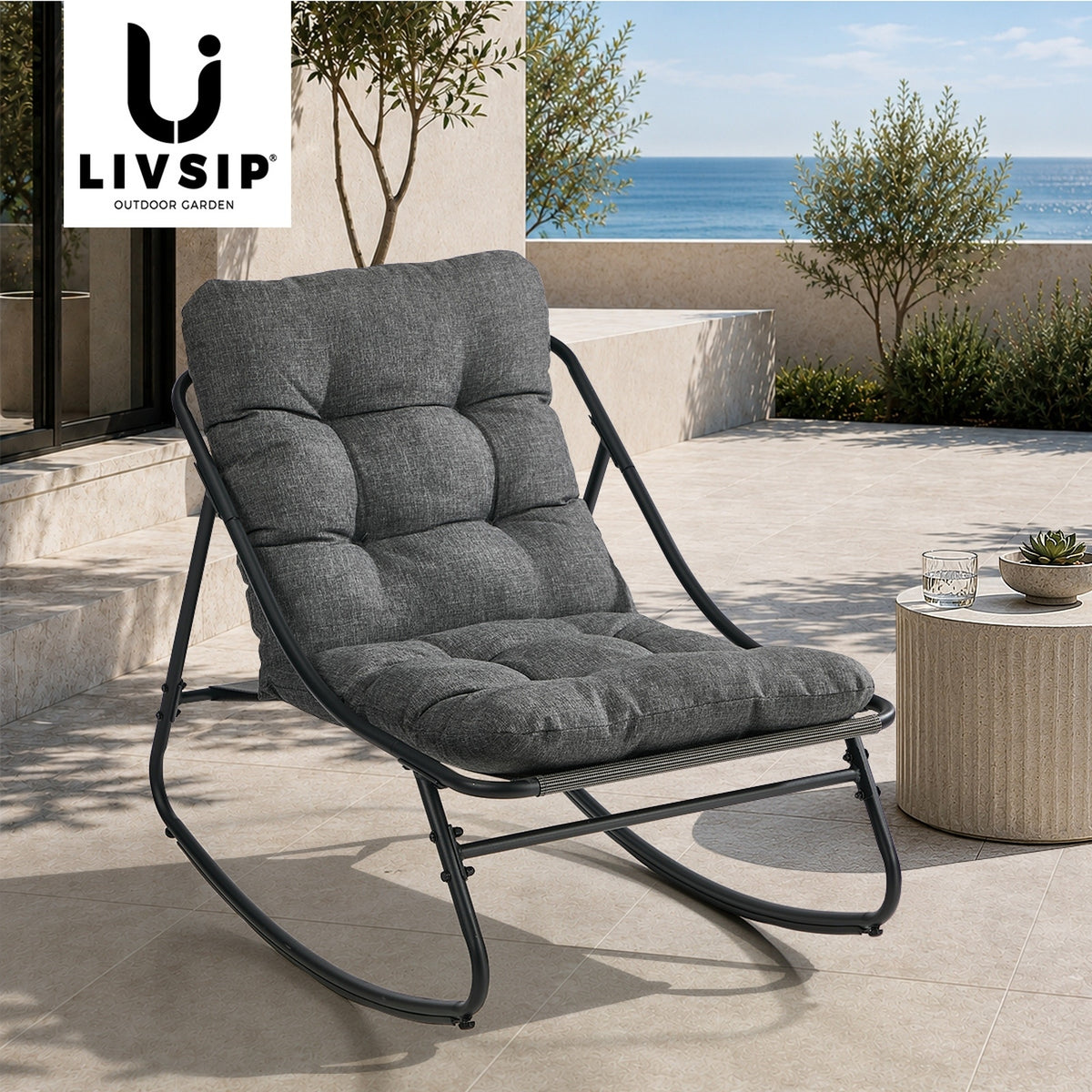 Livsip Outdoor Rocking Chair Garden Lounge Textilene Patio Furniture Grey