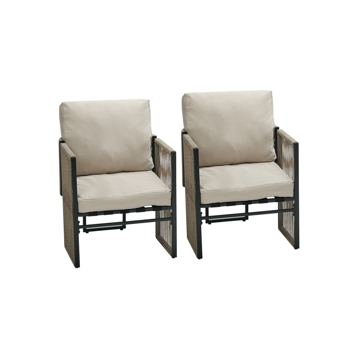 Livsip 2 Pieces Outdoor Patio Chair Bistro Lounge with Cushions Woven Rope