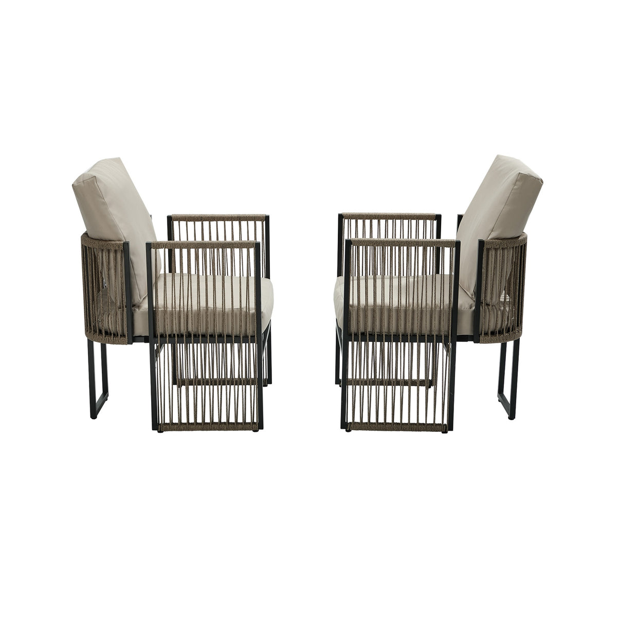 Livsip 2 Pieces Outdoor Patio Chair Bistro Lounge with Cushions Woven Rope
