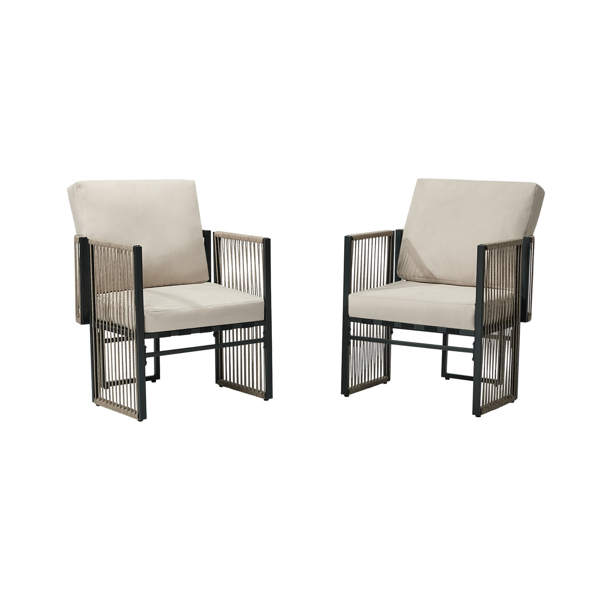Livsip 2 Pieces Outdoor Patio Chair Bistro Lounge with Cushions Woven Rope