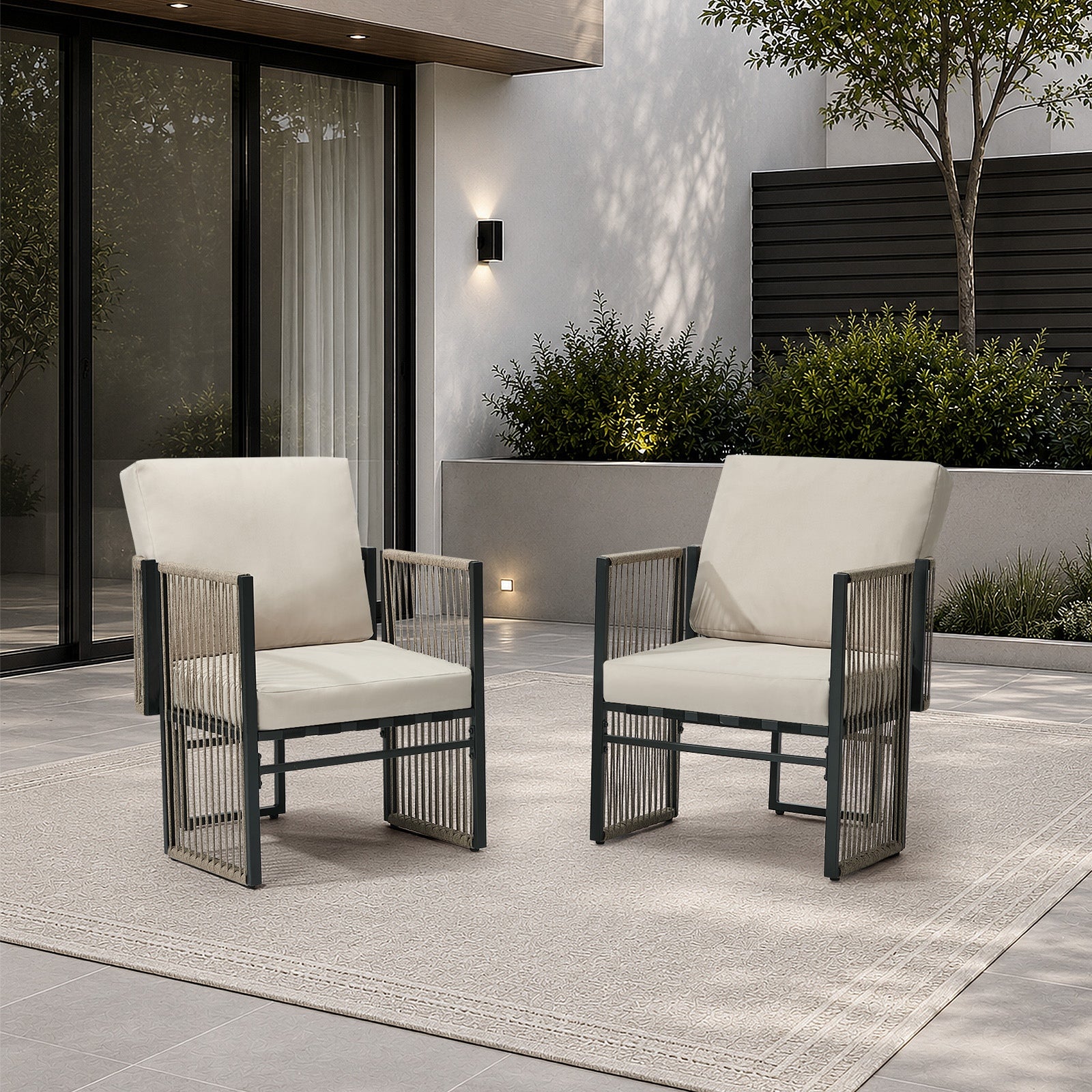 Livsip 2 Pieces Outdoor Patio Chair Bistro Lounge with Cushions Woven Rope