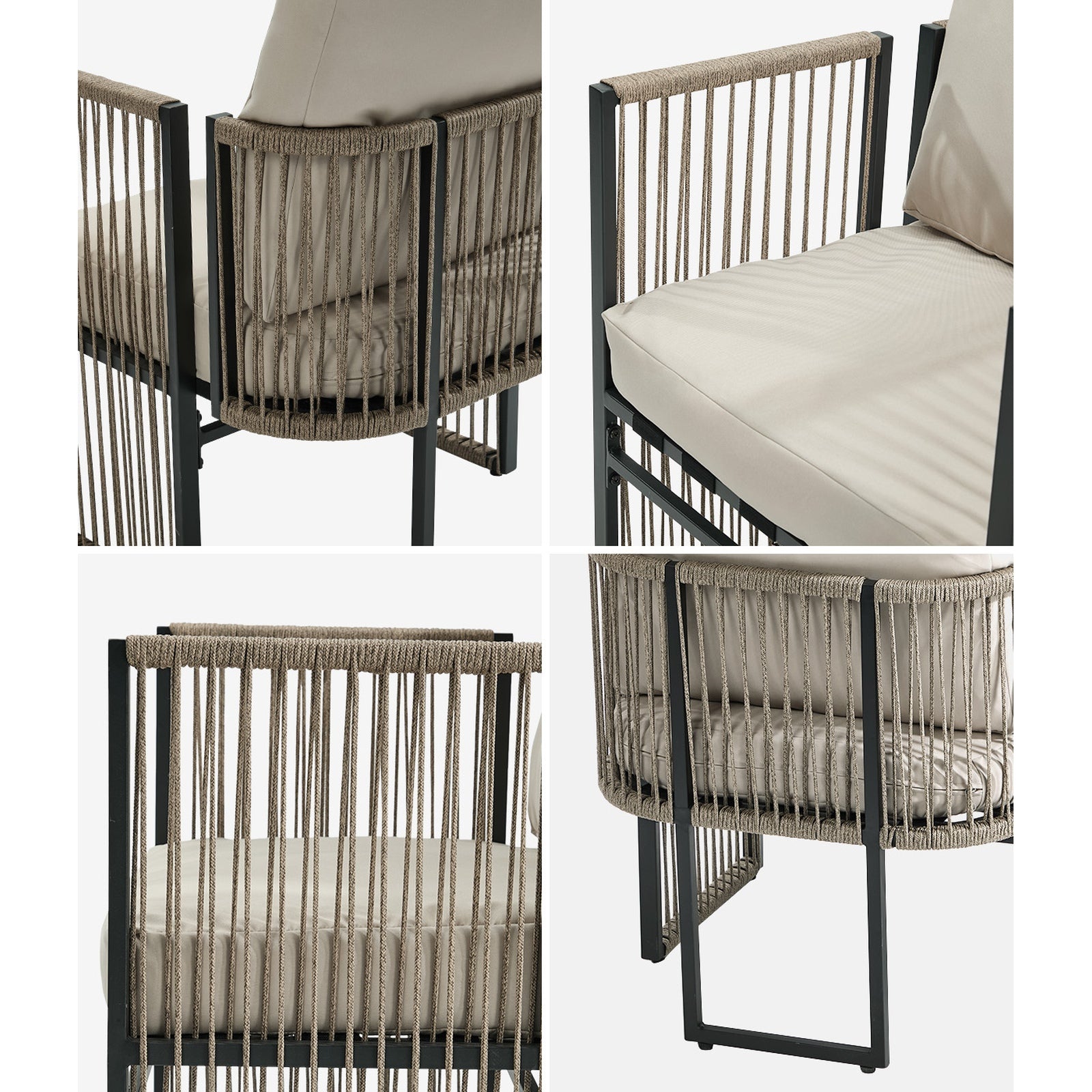 Livsip 2 Pieces Outdoor Patio Chair Bistro Lounge with Cushions Woven Rope