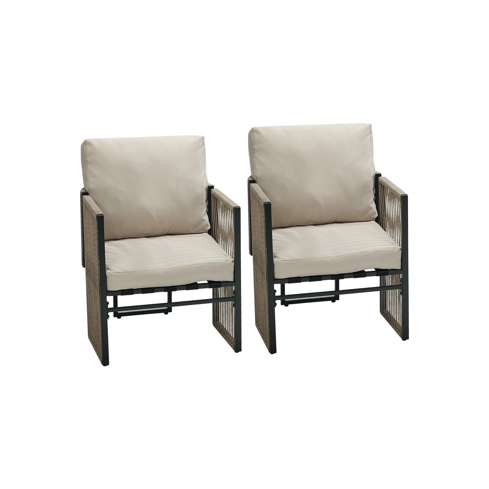 Livsip 2 Pieces Outdoor Patio Chair Bistro Lounge with Cushions Woven Rope