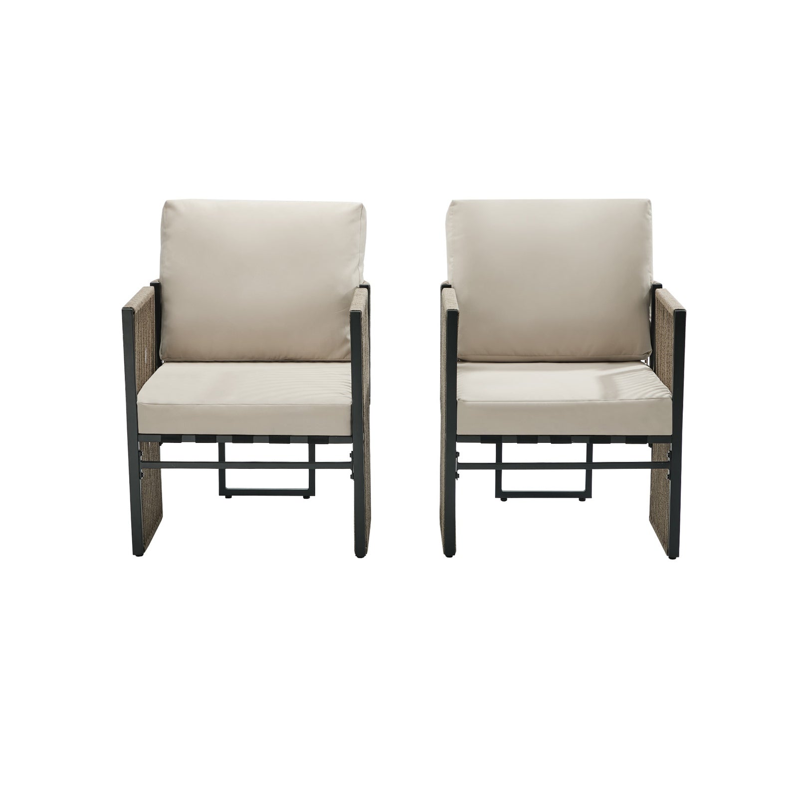 Livsip 2 Pieces Outdoor Patio Chair Bistro Lounge with Cushions Woven Rope