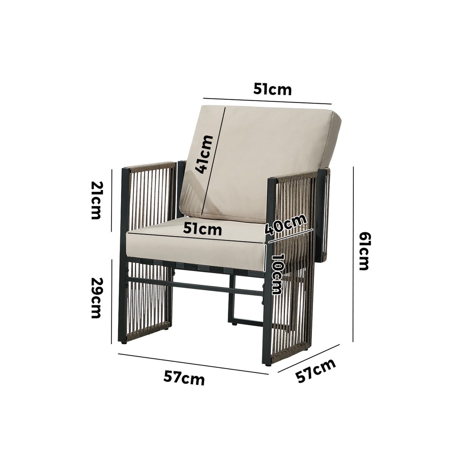 Livsip 2 Pieces Outdoor Patio Chair Bistro Lounge with Cushions Woven Rope