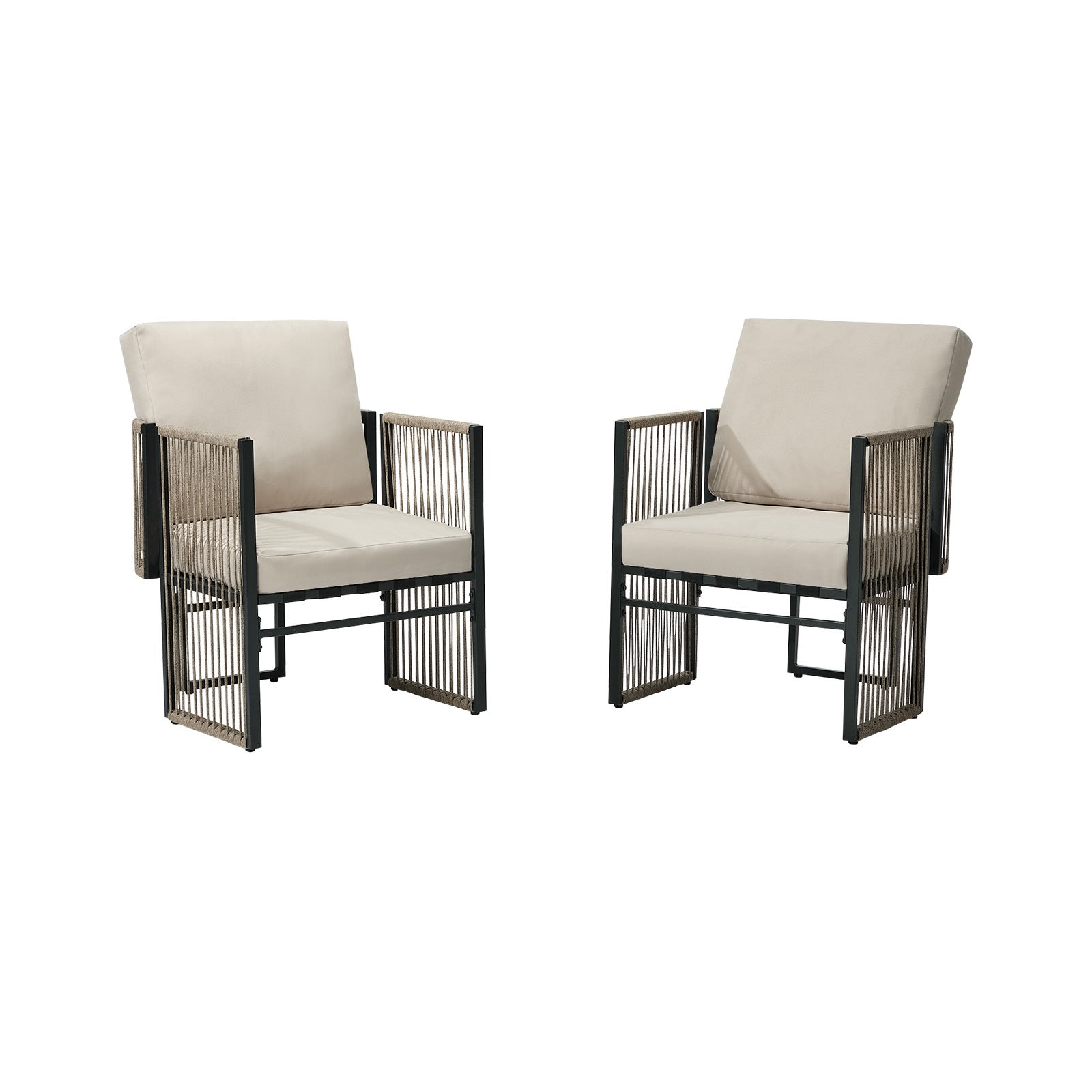 Livsip 2 Pieces Outdoor Patio Chair Bistro Lounge with Cushions Woven Rope