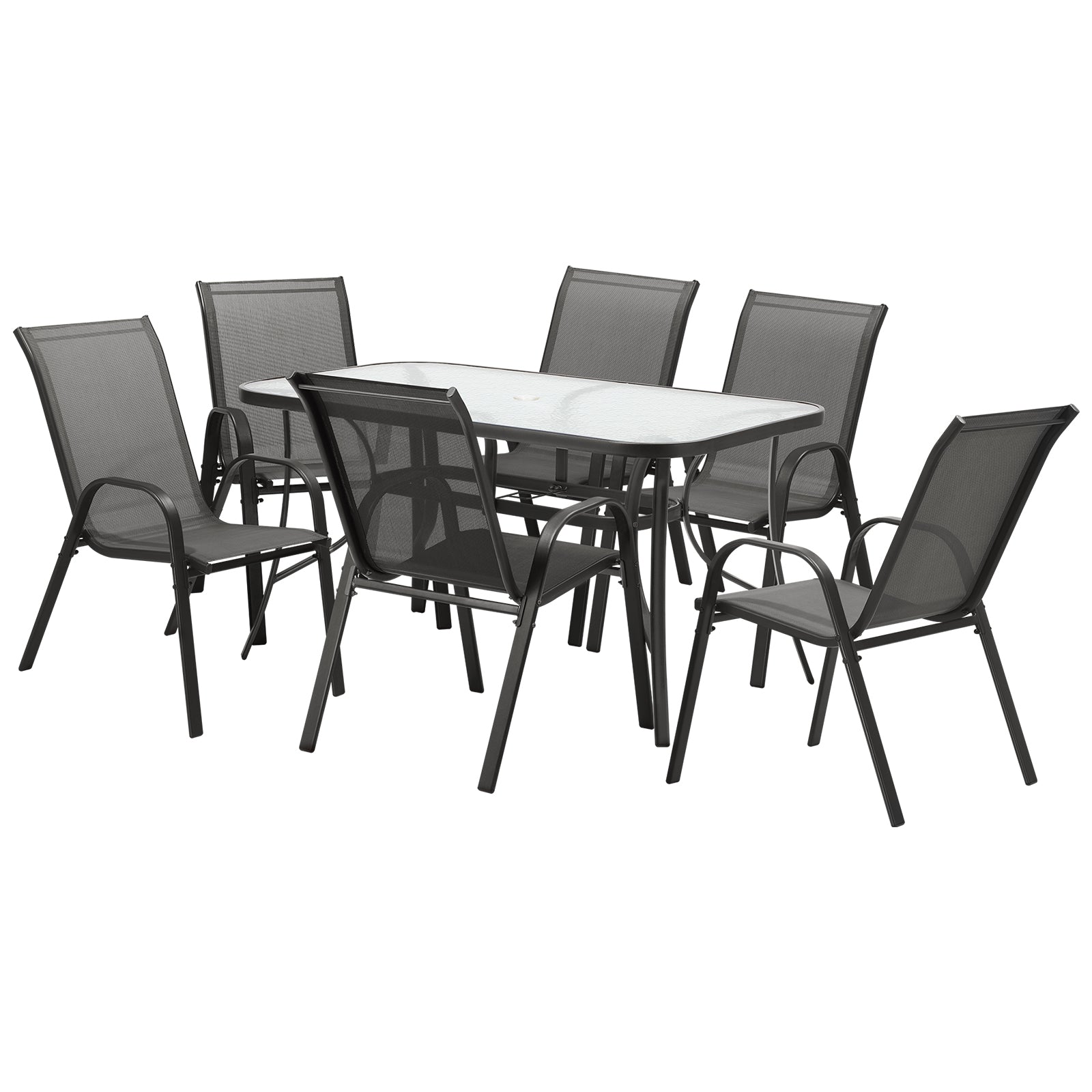 Livsip 7PCS Outdoor Dining Setting 140cm Table Patio Furniture Bistro Set Grey - Sunyee