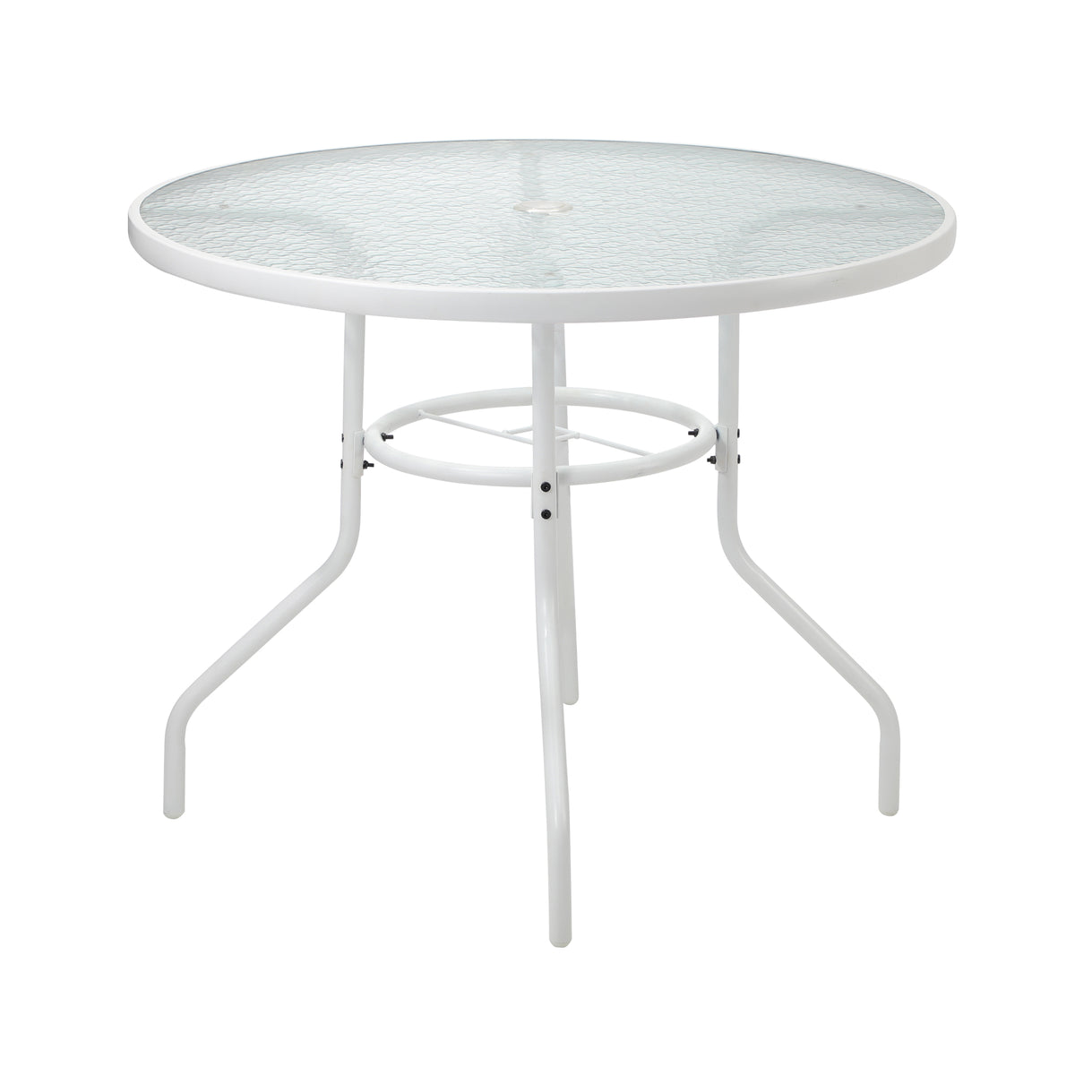 Livsip 90cm Outdoor Dining Glass Table Round Patio Furniture Bistro Set White - Sunyee