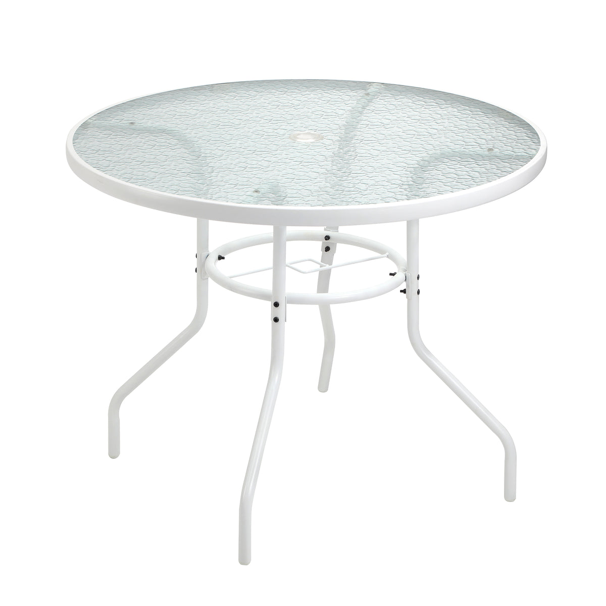 Livsip 90cm Outdoor Dining Glass Table Round Patio Furniture Bistro Set White - Sunyee
