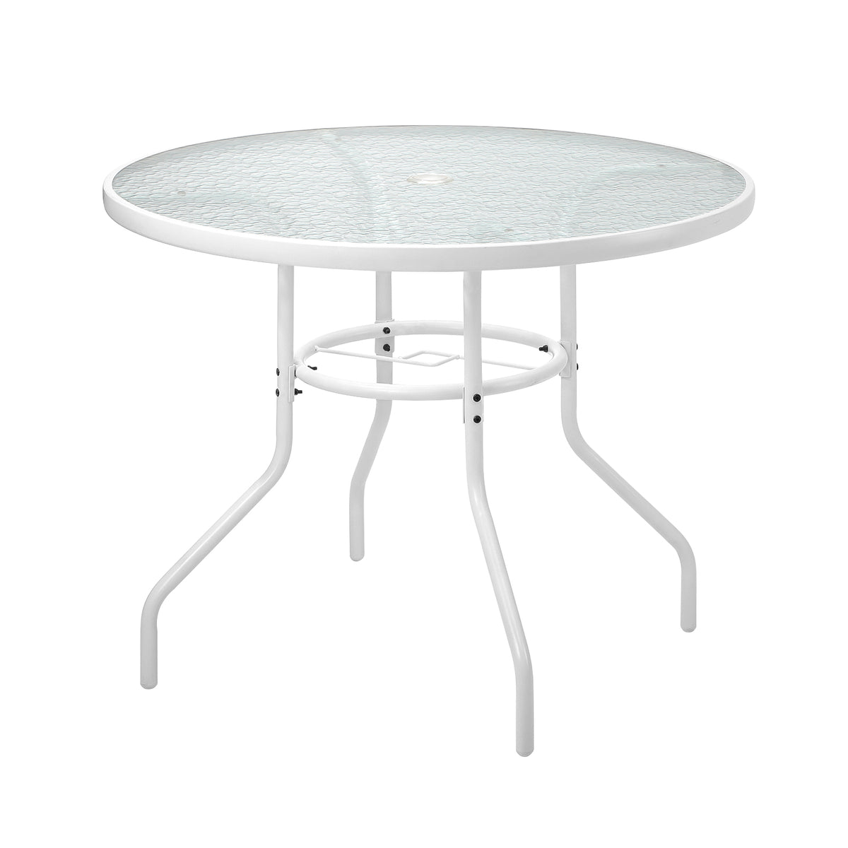 Livsip 90cm Outdoor Dining Glass Table Round Patio Furniture Bistro Set White - Sunyee
