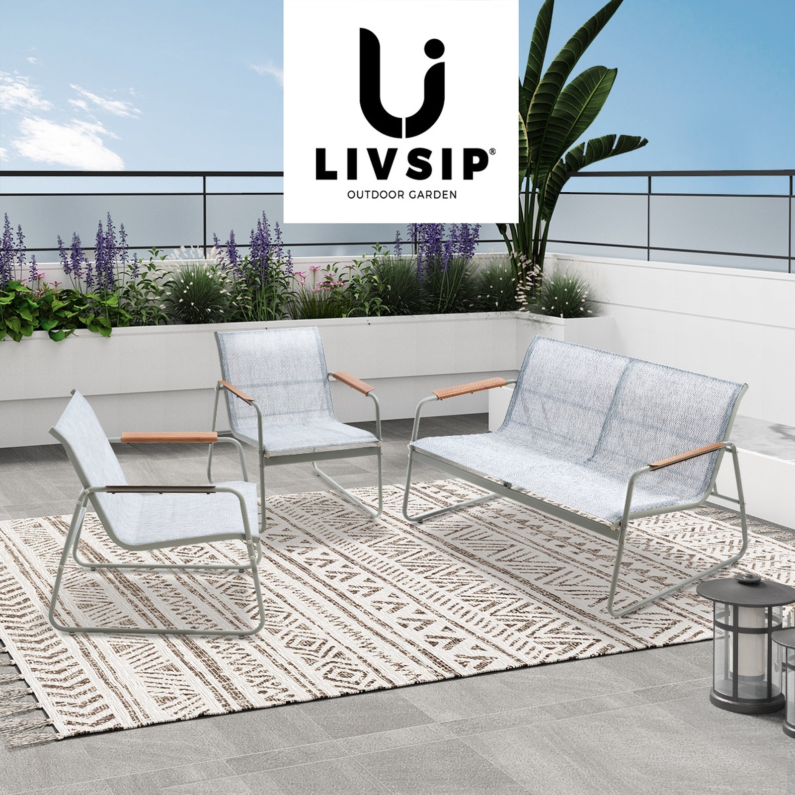 Livsip 4 Seater Outdoor Lounge Furniture Patio Set Bench Textilene Sofa Garden