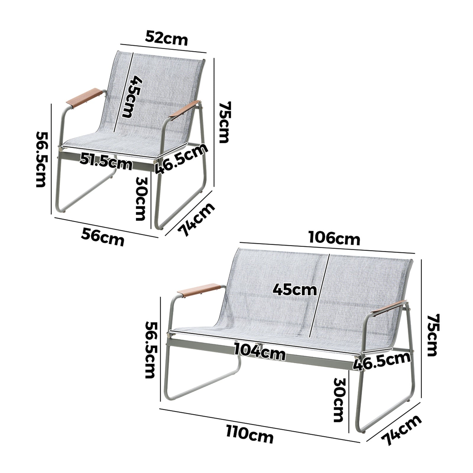 Livsip 4 Seater Outdoor Lounge Furniture Patio Set Bench Textilene Sofa Garden