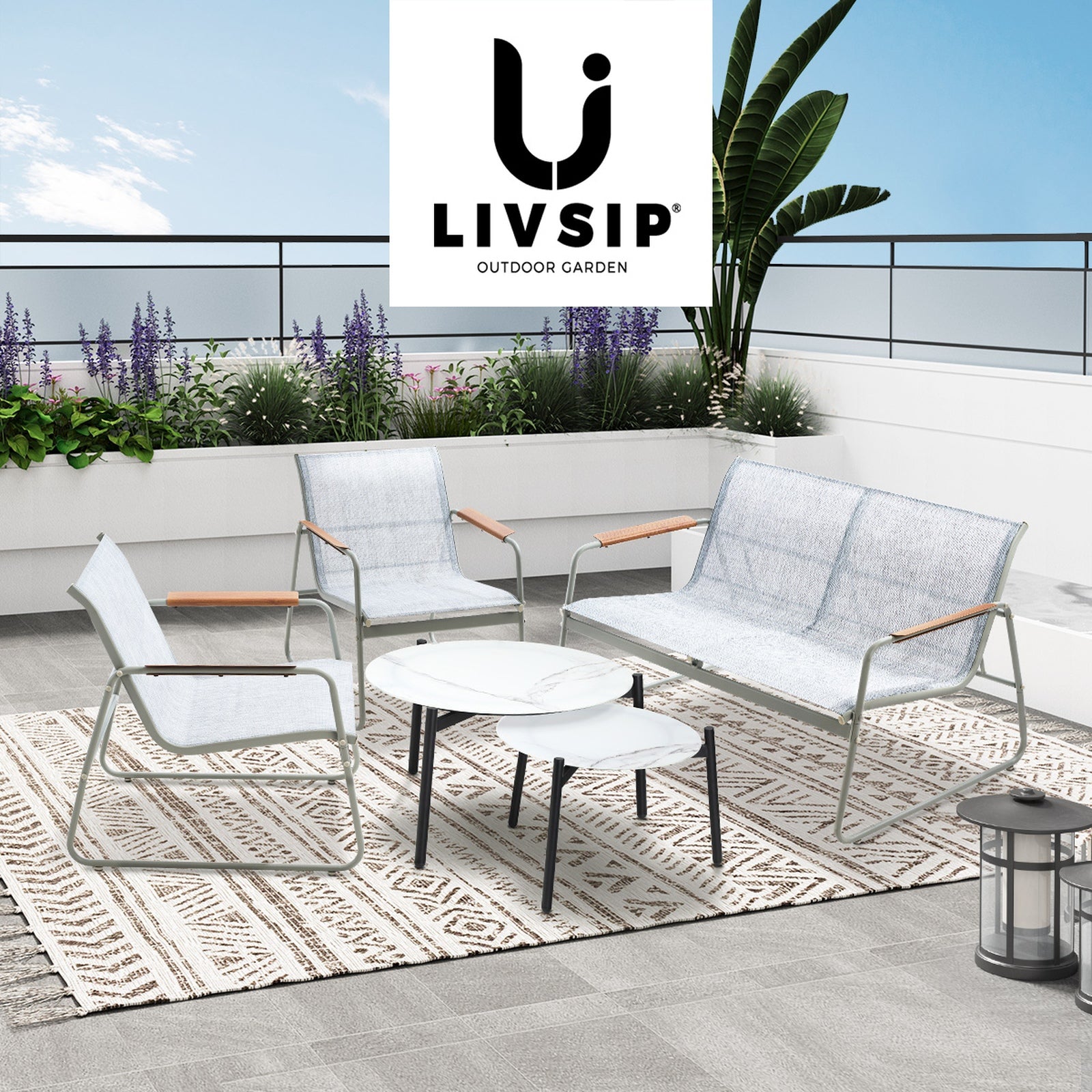 Livsip 4 Seater Outdoor Lounge Setting Furniture Patio Coffee Table Set Armchair - Sunyee