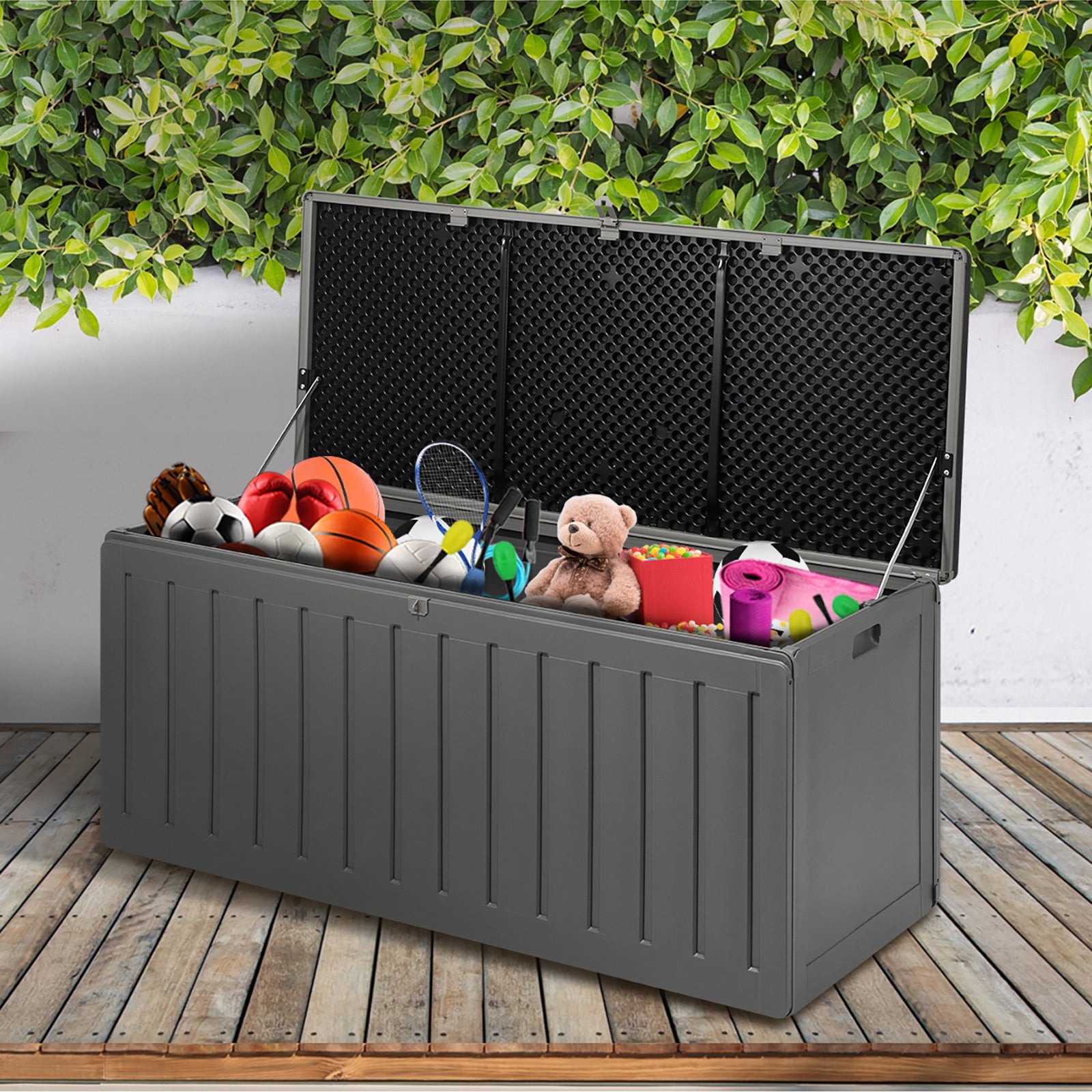 Livsip Outdoor Storage Box Bench 490L Cabinet Container Garden Deck Tool Grey - Sunyee