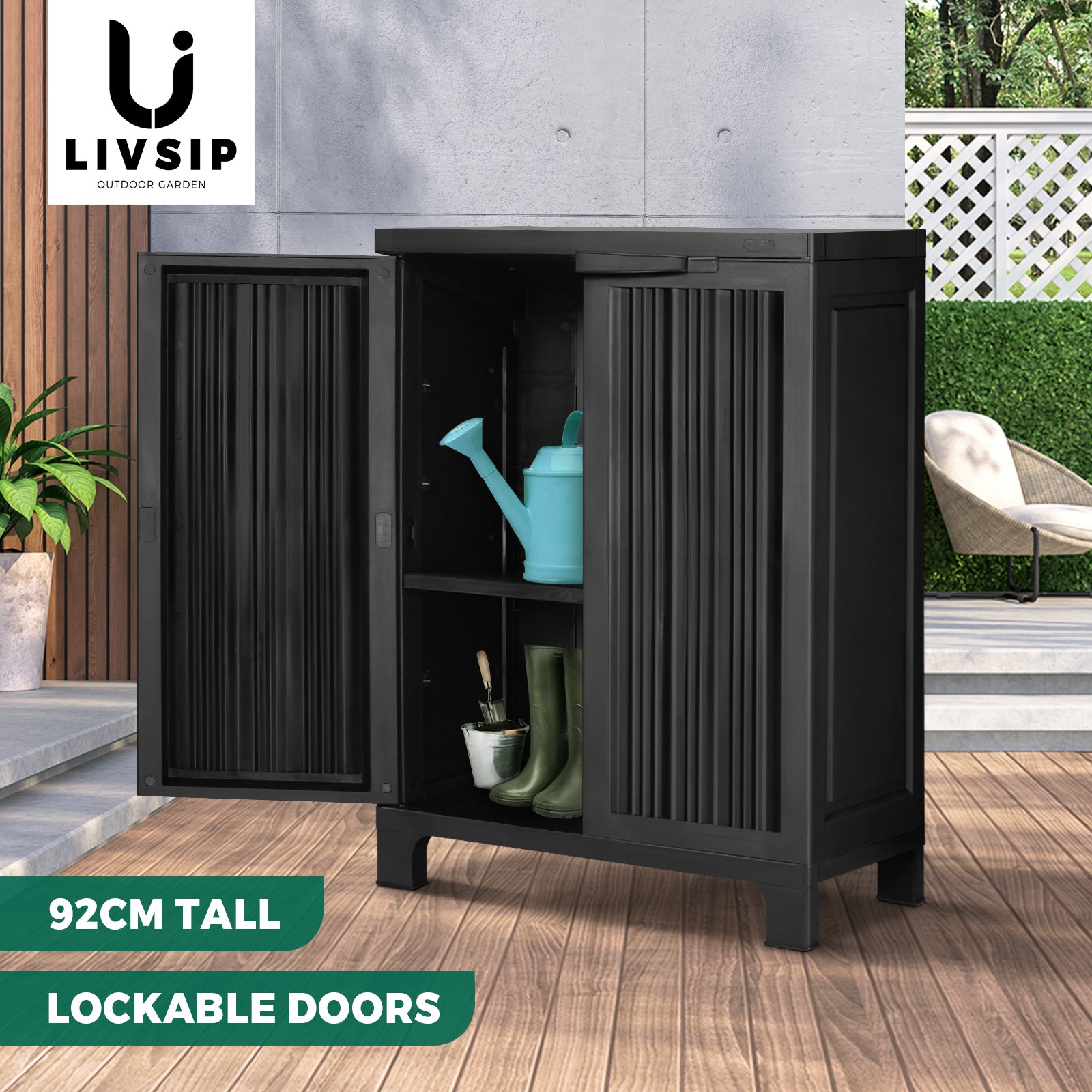 Livsip Outdoor Storage Cabinet Box Garage Garden Cupboard Adjustable Lockable - Sunyee