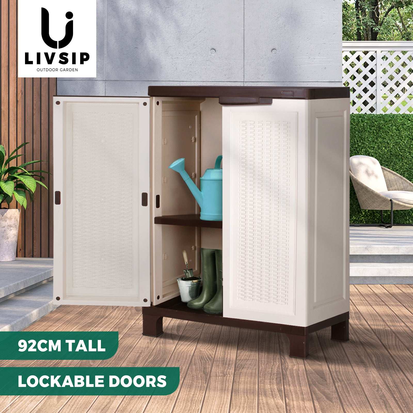Livsip Outdoor Storage Cabinet Box Garage Garden Cupboard Adjustable Lockable - Sunyee