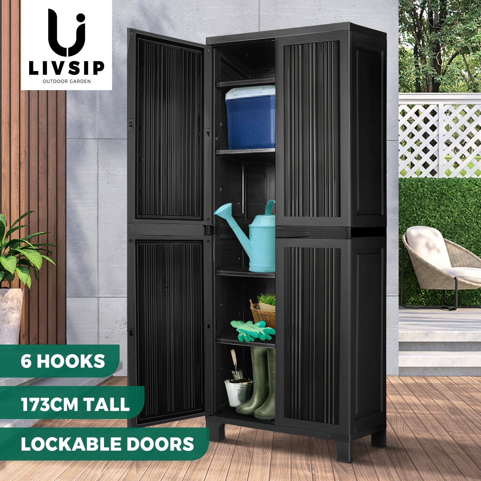 Livsip Outdoor Storage Cabinet Box Garage Garden Cupboard Adjustable Lockable - Sunyee