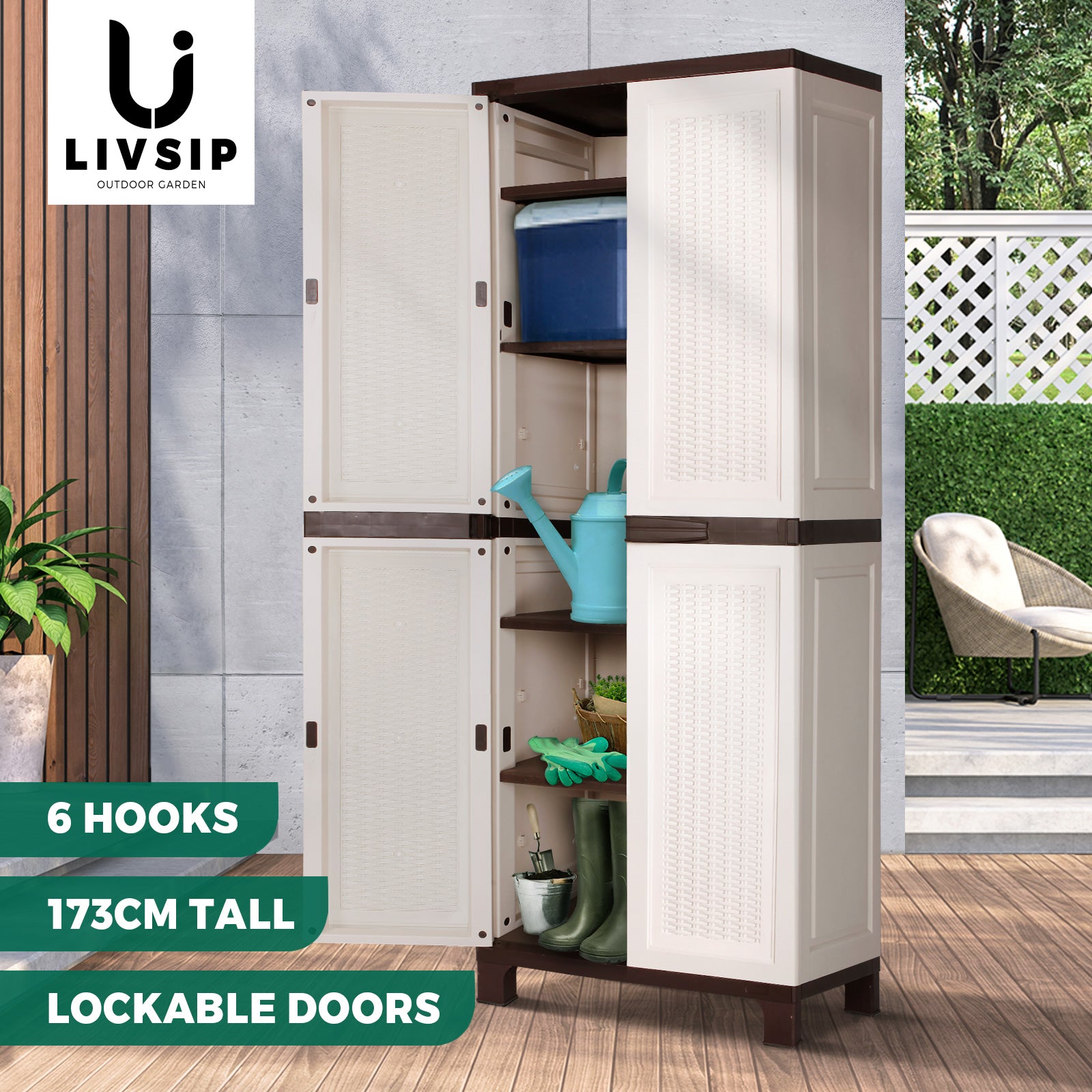 Livsip Outdoor Storage Cabinet Box Garage Garden Cupboard Adjustable Lockable - Sunyee