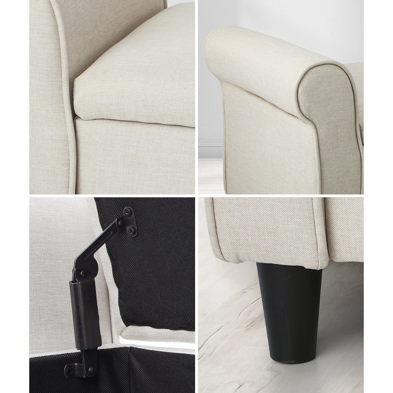 Oikiture Storage Ottoman Blanket Box Linen Fabric Arm Foot Stool Couch Bench - Sunyee