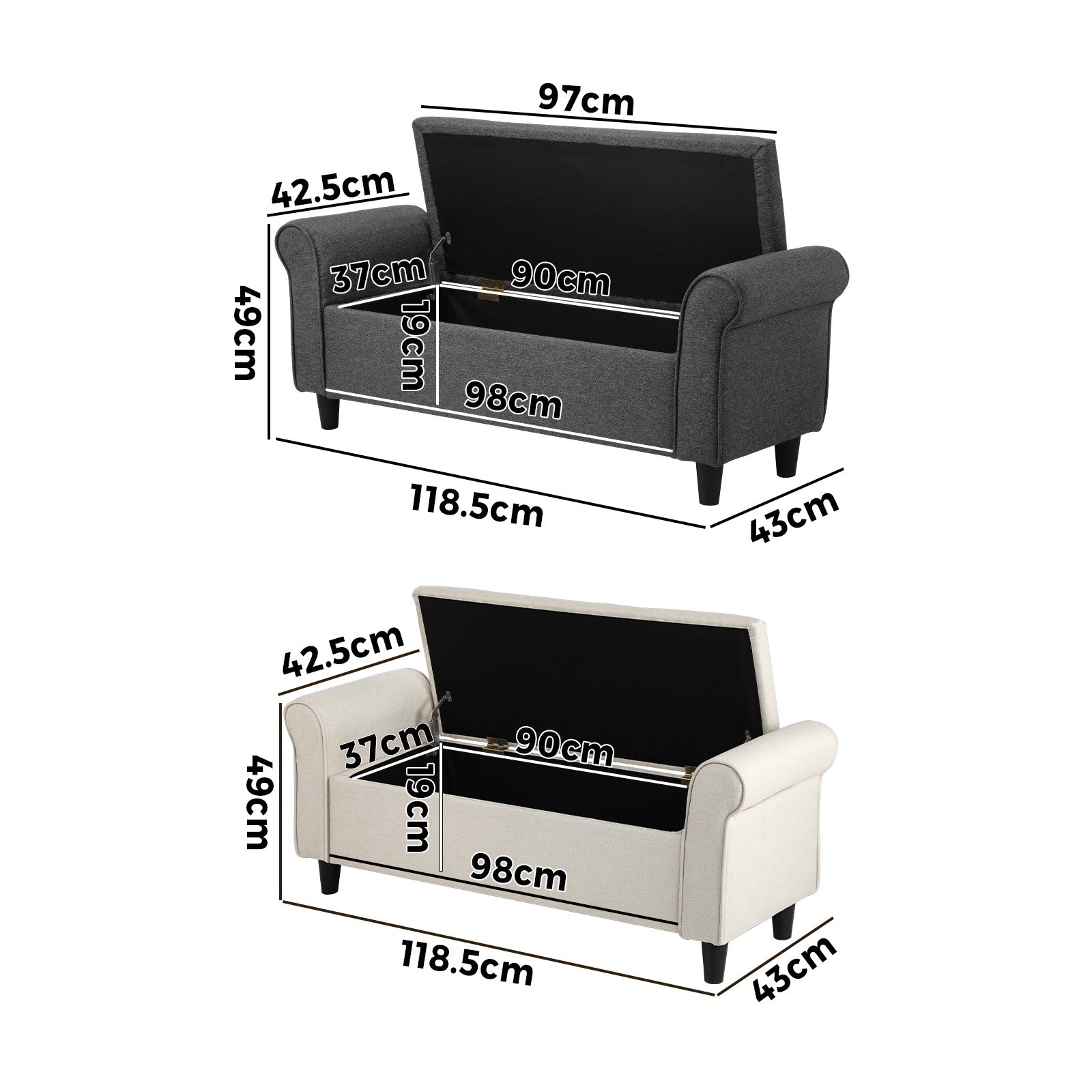 Oikiture Storage Ottoman Blanket Box Linen Fabric Arm Foot Stool Couch Bench - Sunyee