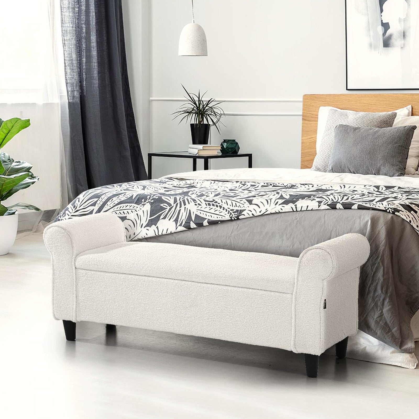 Oikiture Storage Ottoman Blanket Box Sherpa Fabric Arm Foot Stool Bench Large - Sunyee