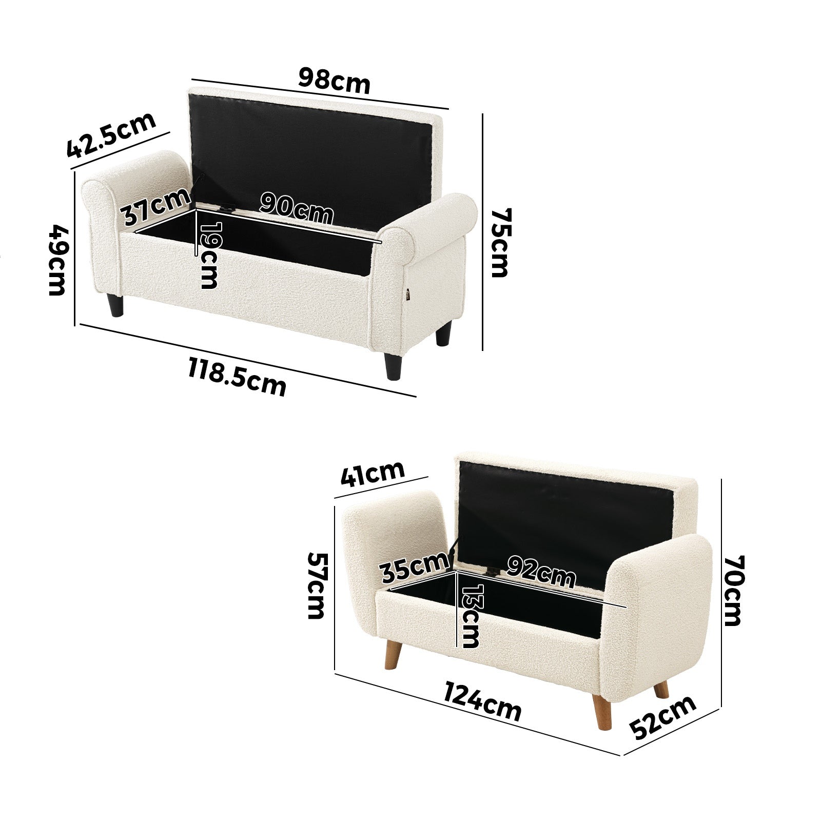 Oikiture Storage Ottoman Blanket Box Sherpa Fabric Arm Foot Stool Bench Large - Sunyee