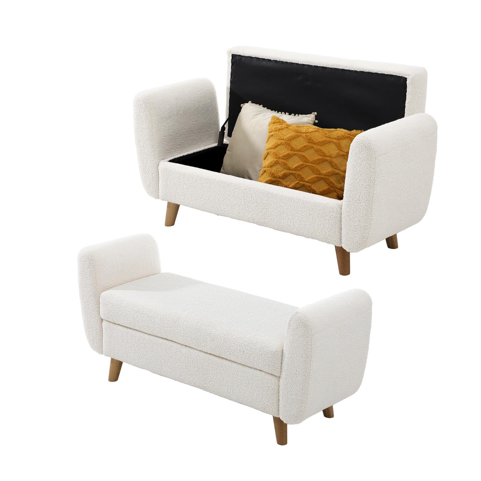 Oikiture Storage Ottoman Blanket Box Sherpa Fabric Arm Foot Stool Bench Large - Sunyee